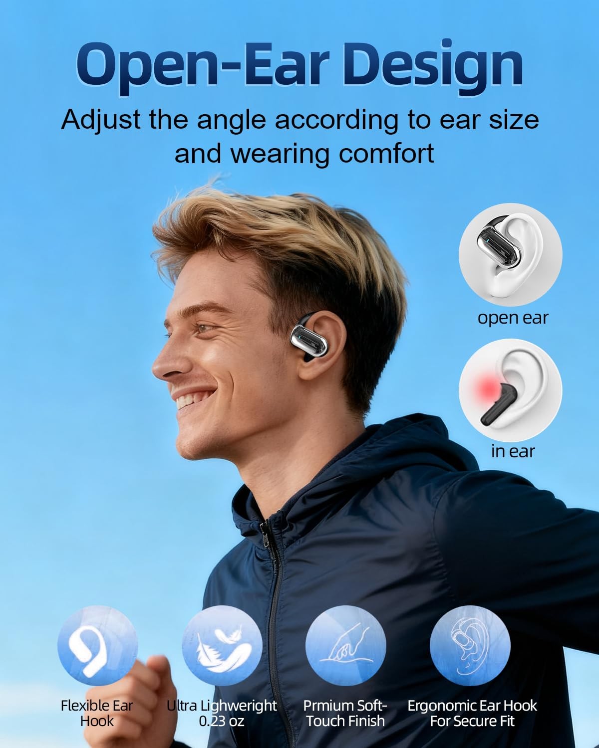 Open Ear Bluetooth 5.4 Headphones with Ergonomic Ear Hook