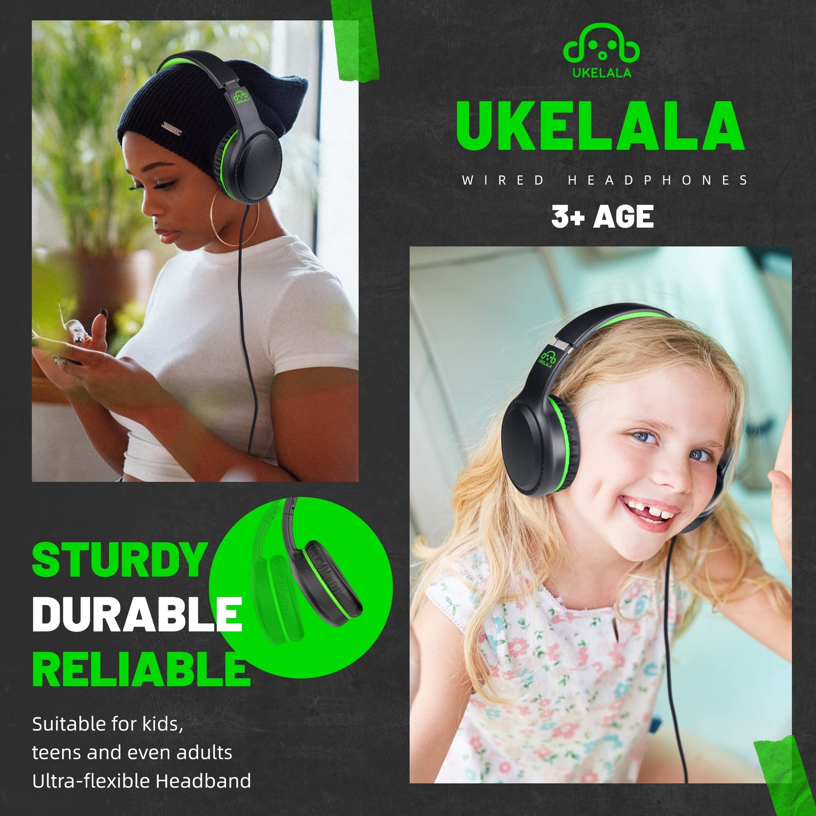 Green Wired Headphones for Boys Portable On Ear Youth Headphones for Airplane…