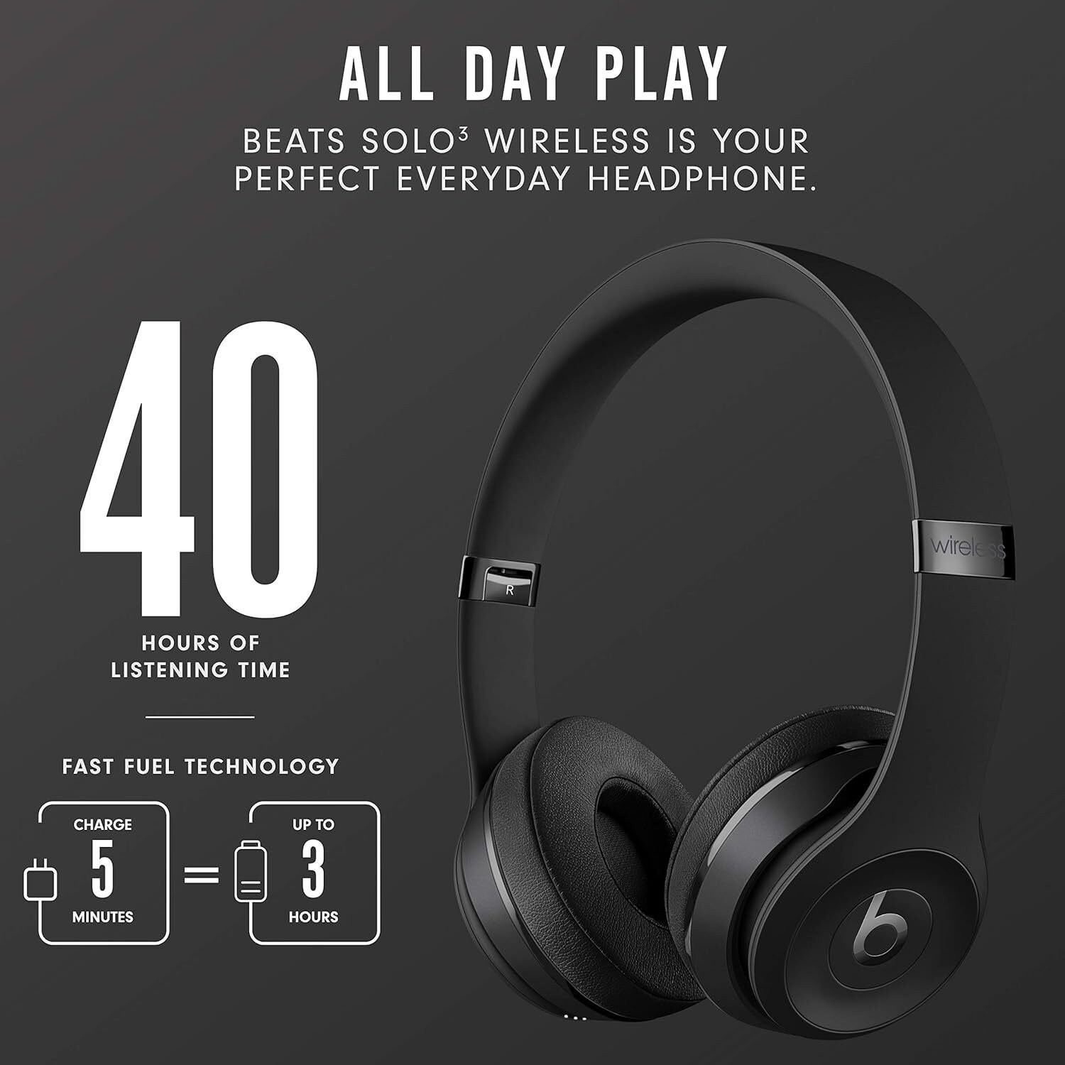 Beats Solo3 Wireless On-Ear Headphones -40 Hours of Listening Time, Black