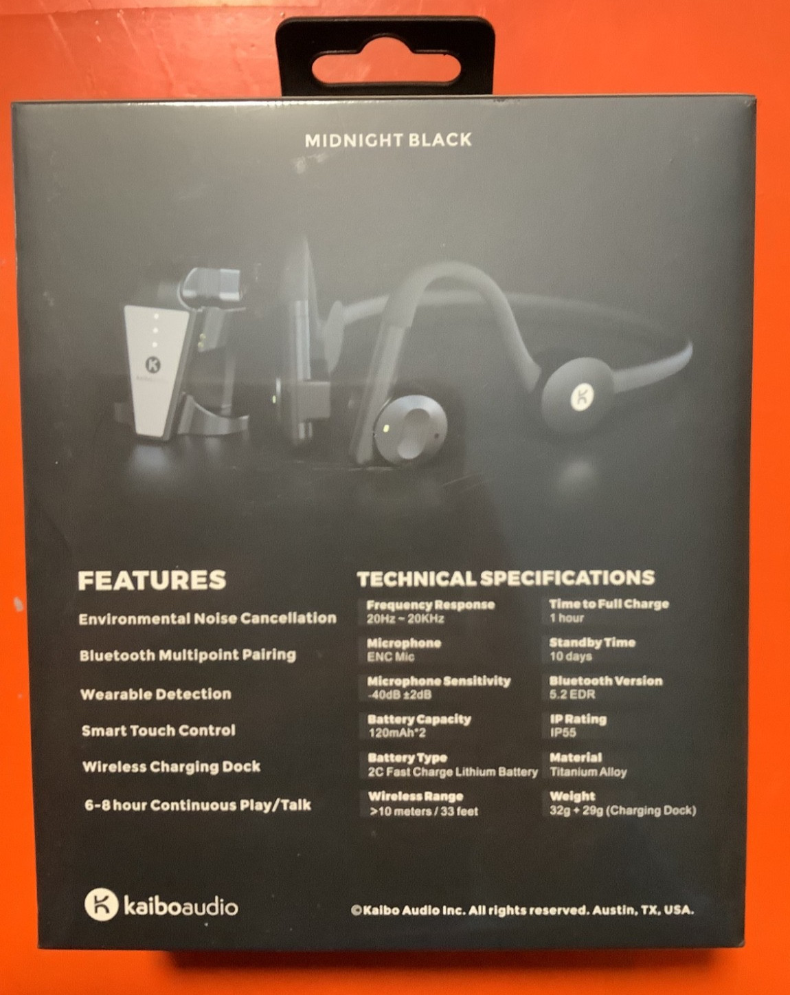 Kaibo Flex Bone Conduction Midnight Black Headphones- Sealed NIB
