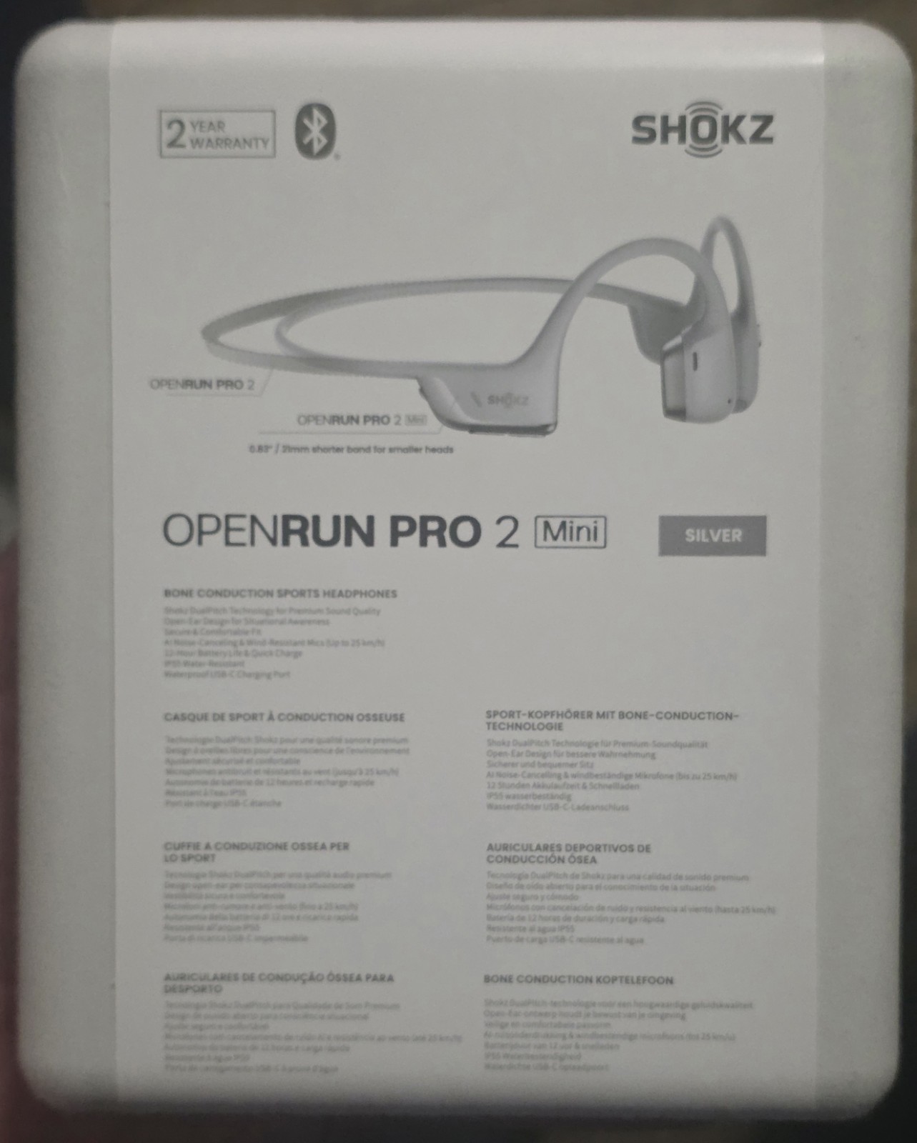 SHOKZ OpenRun Pro 2 Mini – SILVER – Bone Conduction Sport Headphones (SHOKZS821)