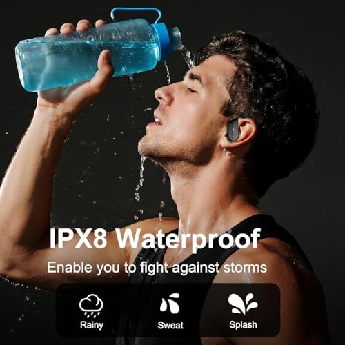 Wireless Earbuds, Sports Bluetooth 5.4 Headphones IPX8 Waterproof, Deep Black