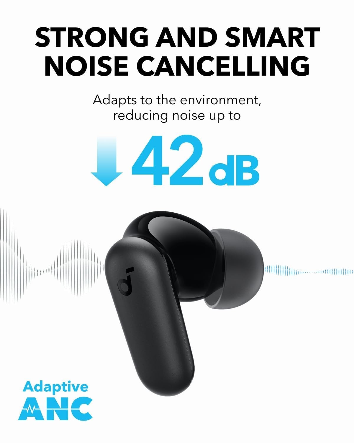 Soundcore P30i Noise Cancelling Earbuds (Black) – 45H Playtime, IP54, Bluetooth