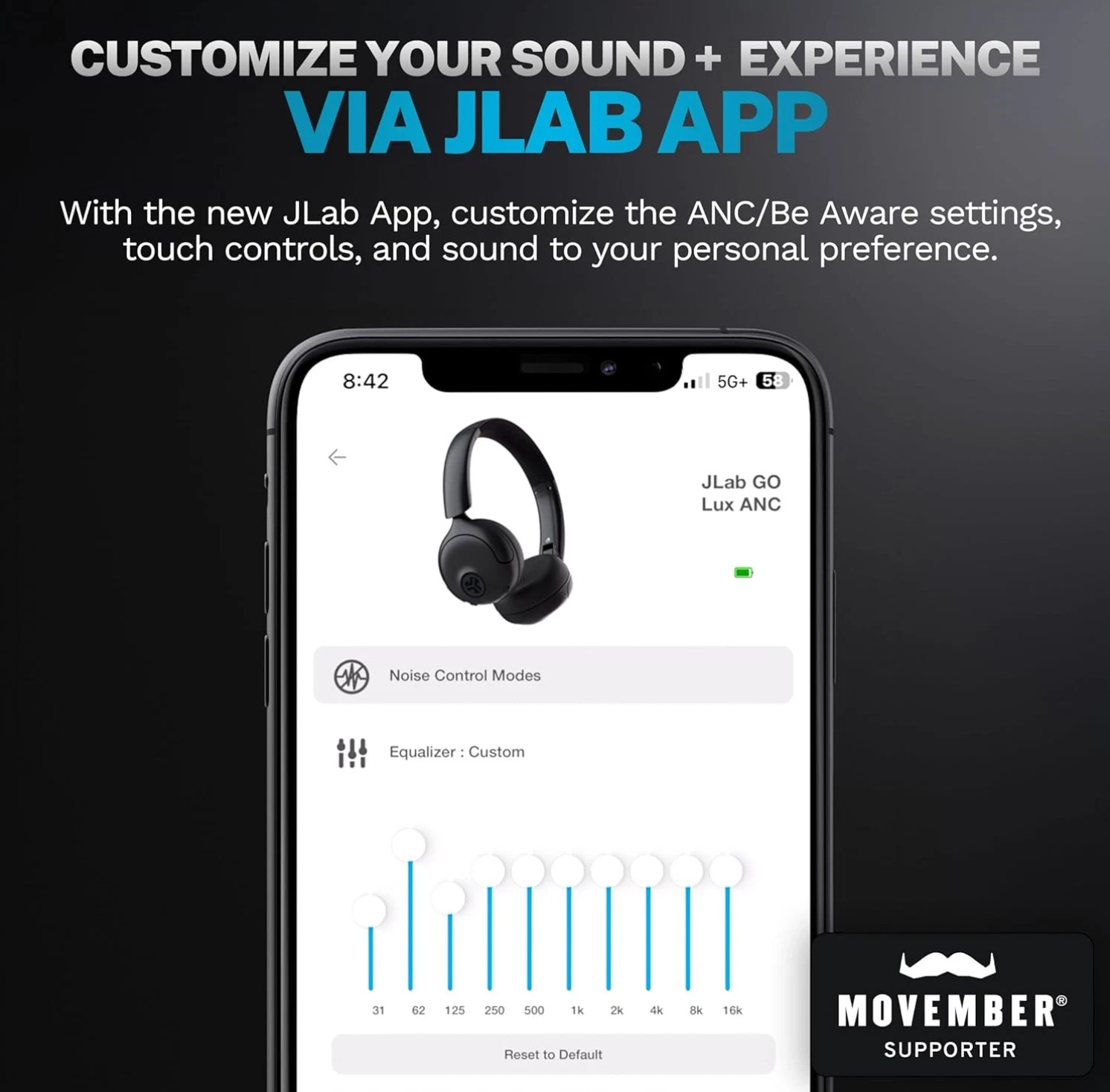 JLab Go Lux ANC Wireless Headphones Hybrid ANC Premium On-Ear Headset Graphite