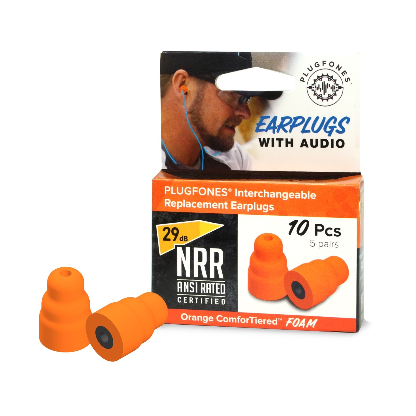 Plugfones Replacement Foam tips 29 NRR 10pk 5 pairs replacement plugs OSHA ANSI