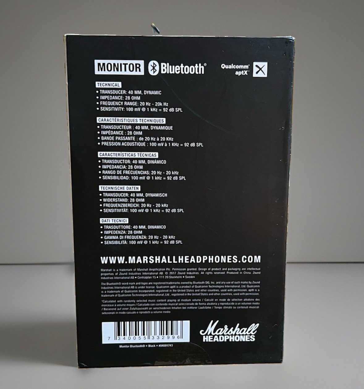 Marshall Headphones Monitor Bluetooth Wireless Over Ear Headphones – Black