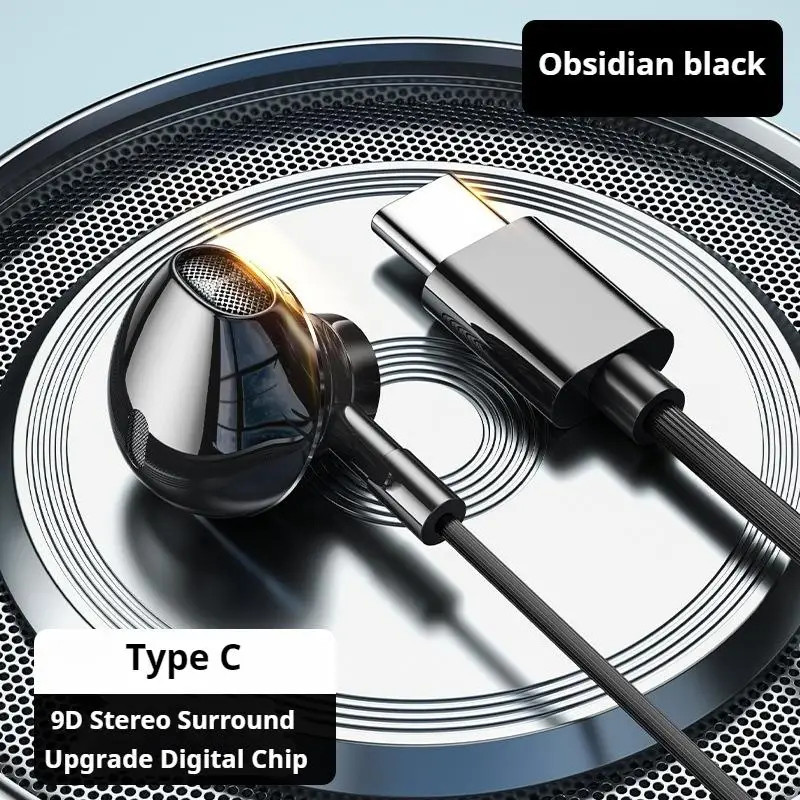 9D Surround Bass Type C&3.5Mm Headphones Wired Control Headset with HD Mic Earbu