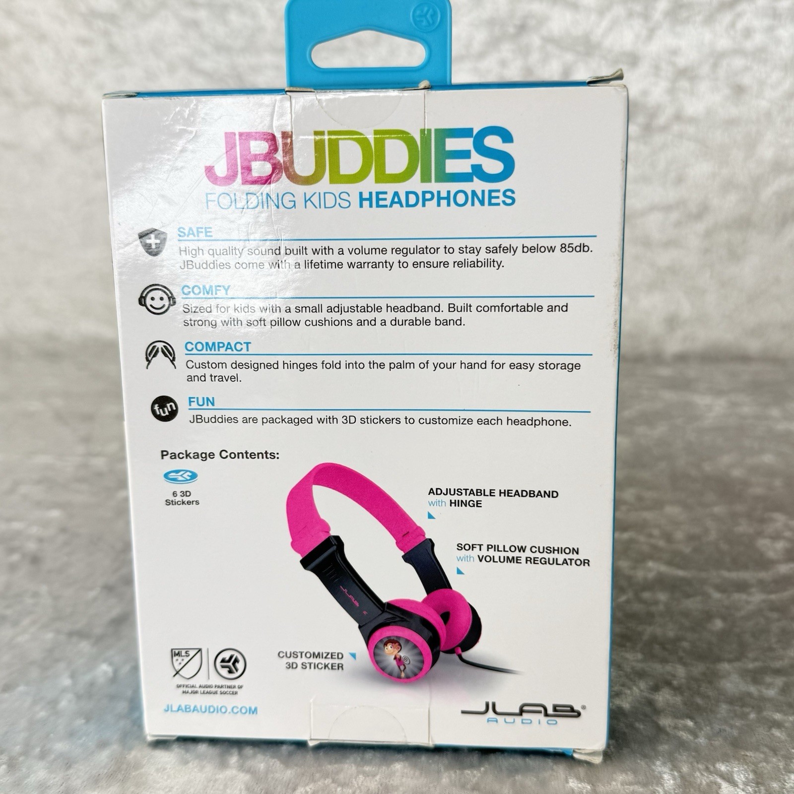 JLAB Audio JBuddies Folding Kids Headphones – Ages 2-8 Years, Pink/Black – New