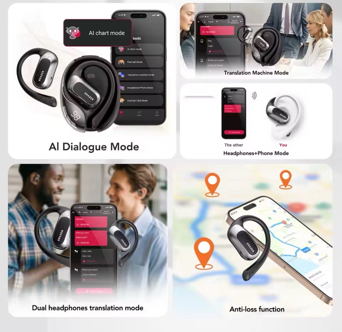 ERAZER X5 AI Translator Earbuds, 3-in-1 Translator Headphones in 135 Language