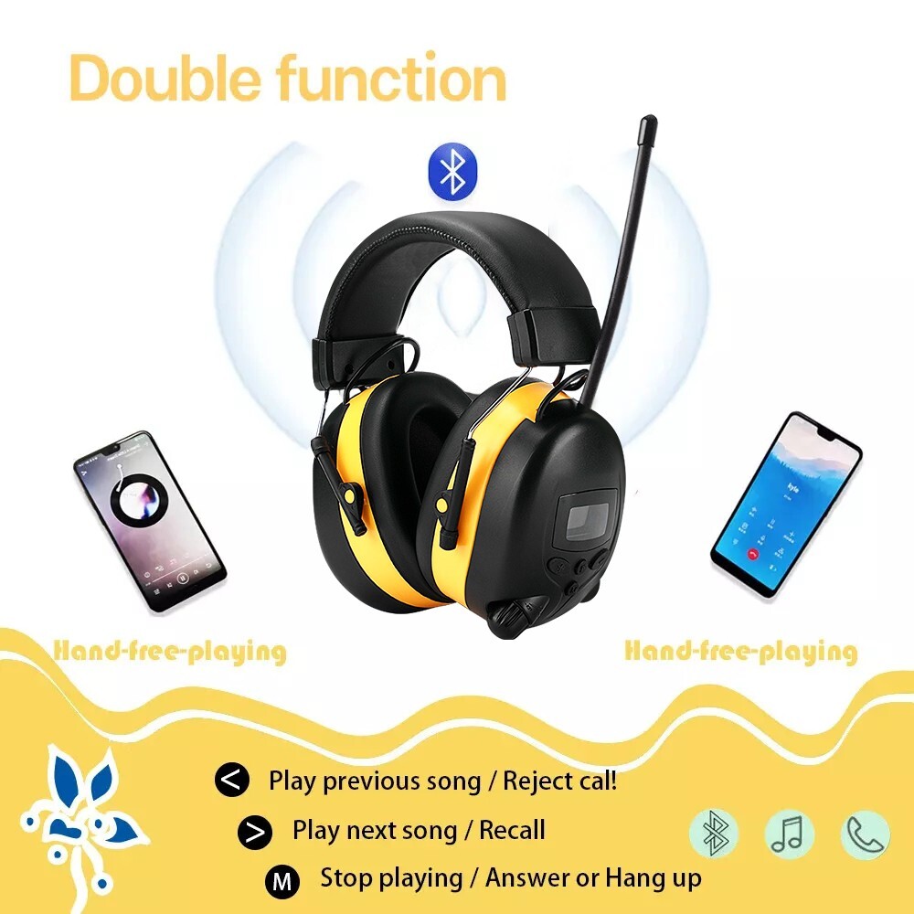 30dB Bluetooth Hearing Protection Ear Muffs Headphones with FM Digital Radio