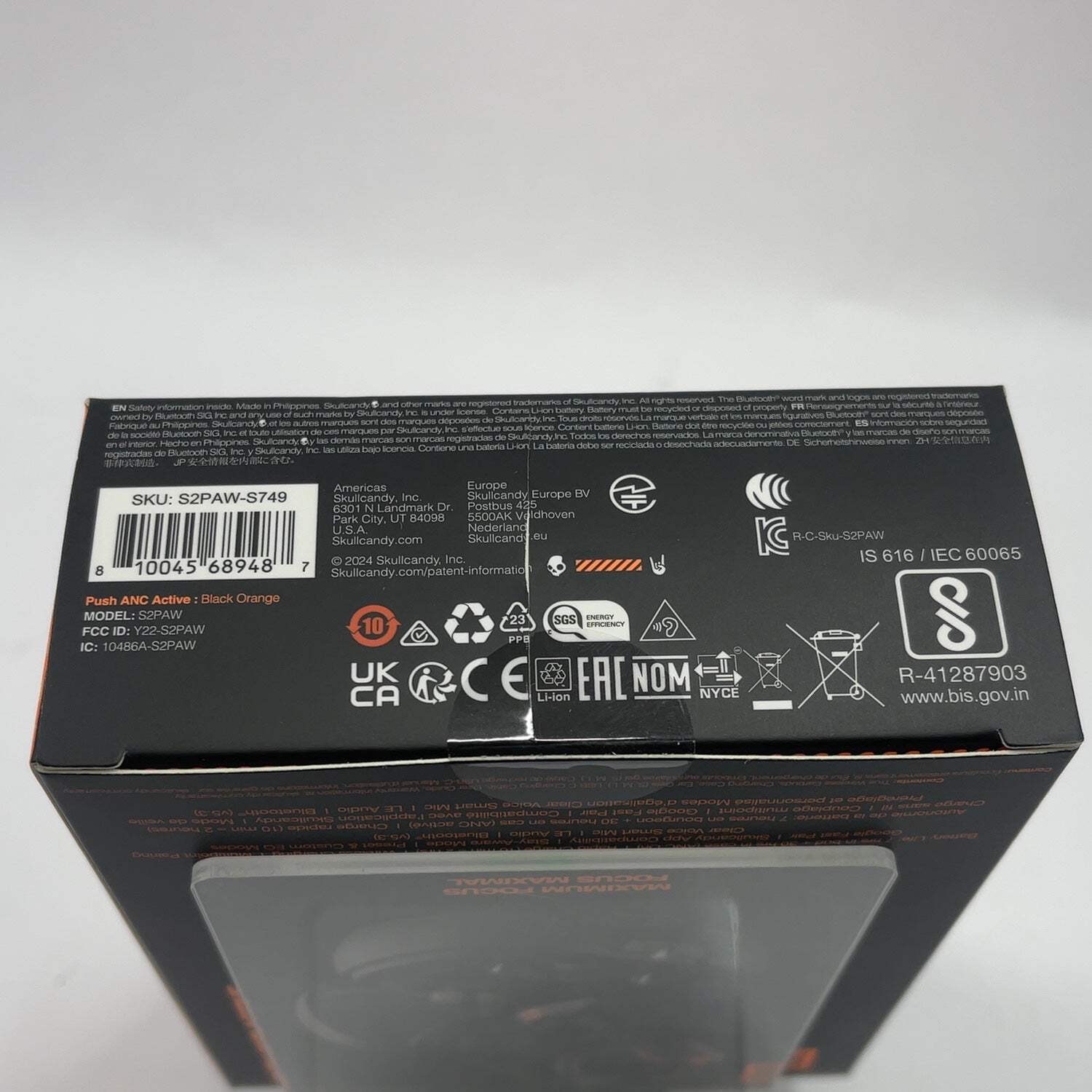New Skullcandy Push ANC Wireless Over-Ear Bluetooth Headphones Black S2PAW