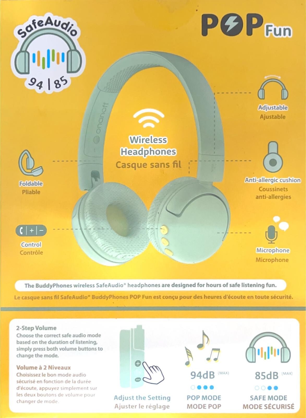 BuddyPhones POP Foldable Bluetooth Wireless Kids Headphones with – Green