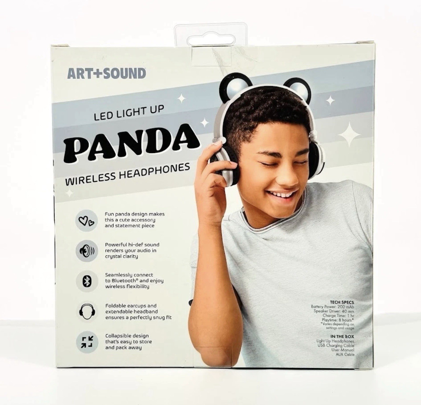 ART+SOUND LED Light Up Panda Bluetooth Wireless / Wired Headphones