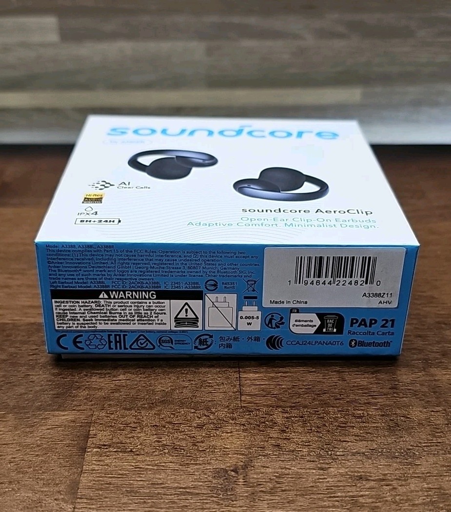 Soundcore AeroClip Open-Ear Earbuds Clip-On Headphones Adaptive Comfort 4 Mic OB