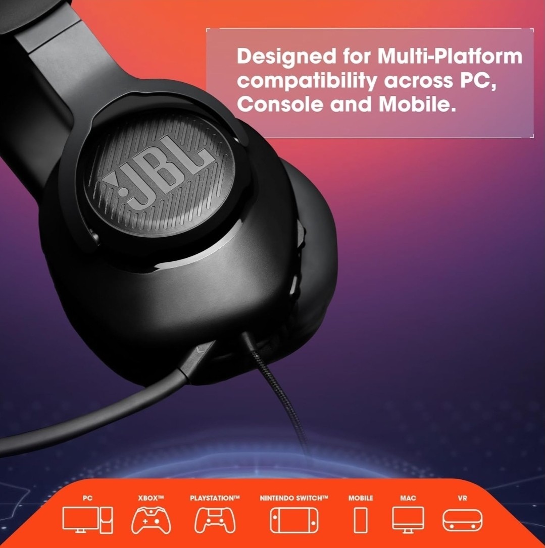JBL Quantum 100 Wired Over-Ear Gaming Headphones – Black