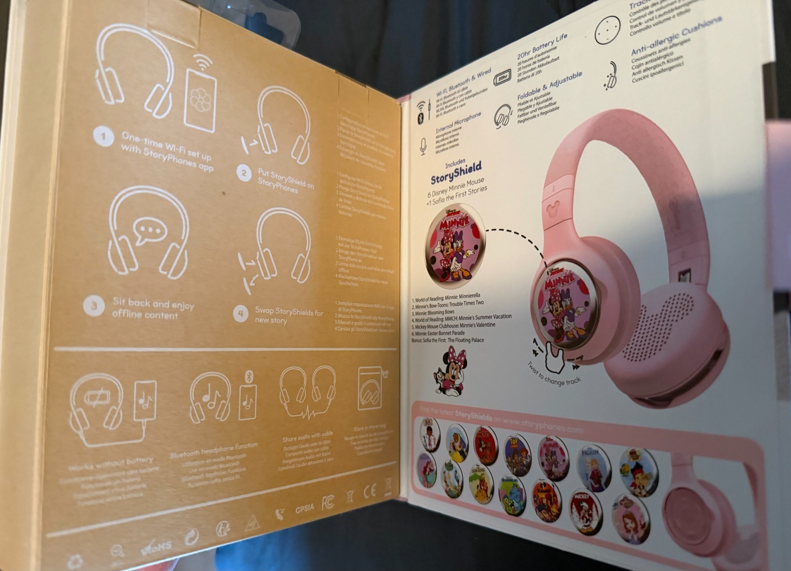NEW STORYPHONES Storytelling HEADPHONES for KIDS, Disney Bundle w/1 STORY PINK