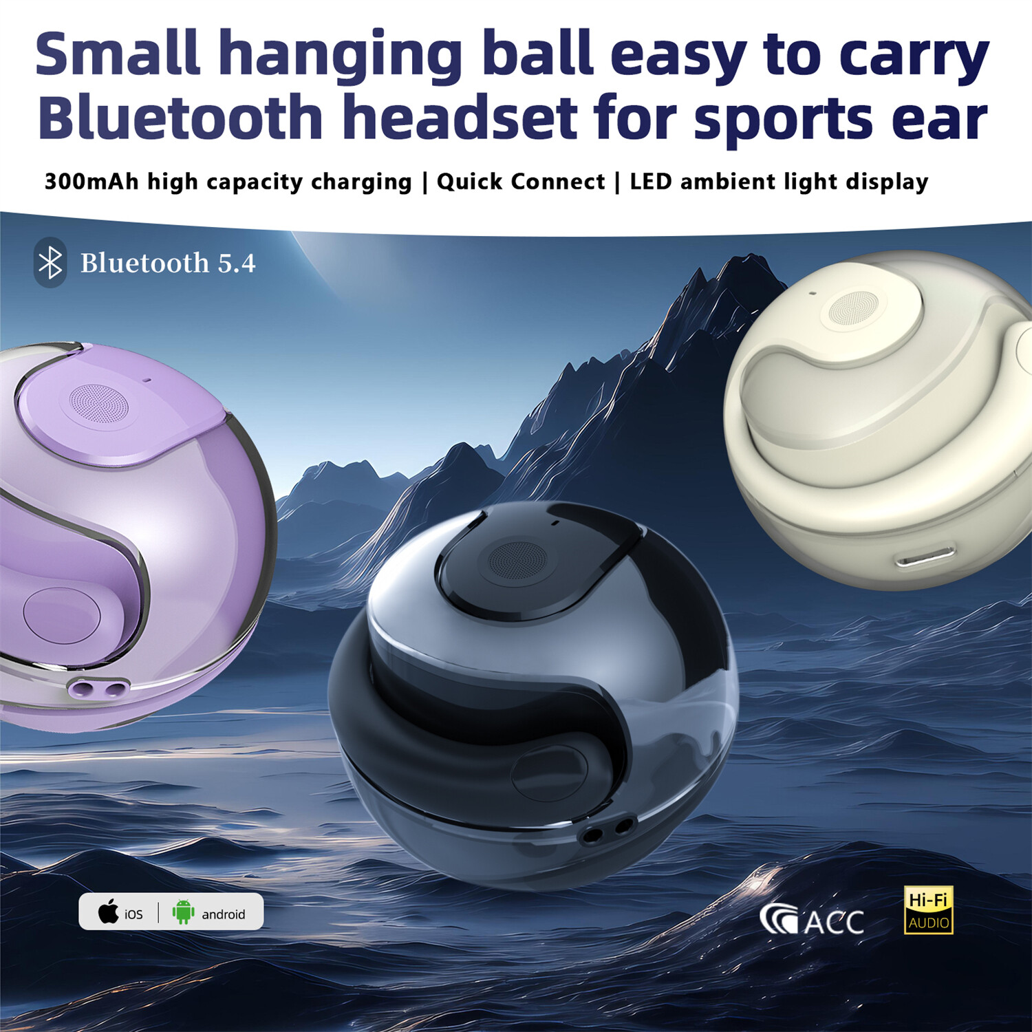 OWS Bluetooth 5.4 Open Earphones Sport Wireless Headphones Ball Ear Hook Headset