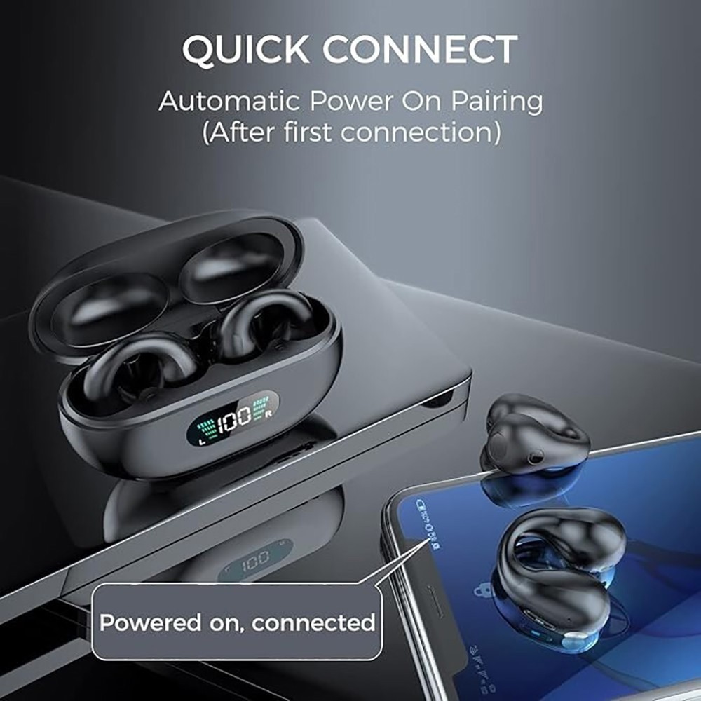 Secure Ear Hook Sports Earbuds Bluetooth 5.3 – IPX5 Waterproof, LED Display Case