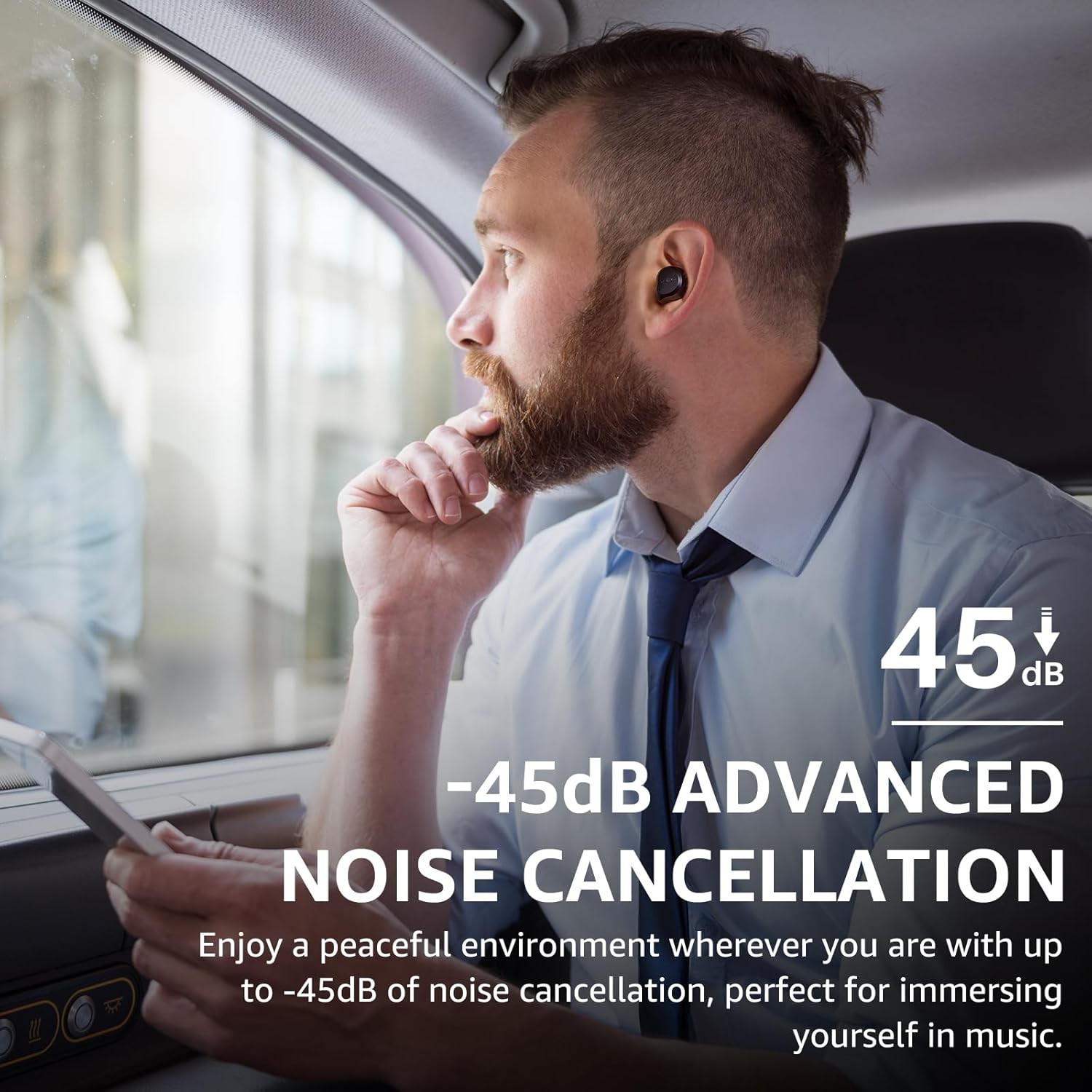 TOZO NC9 Hybrid Active Noise Cancelling Wireless Earbuds, 6 Mics Dark Black