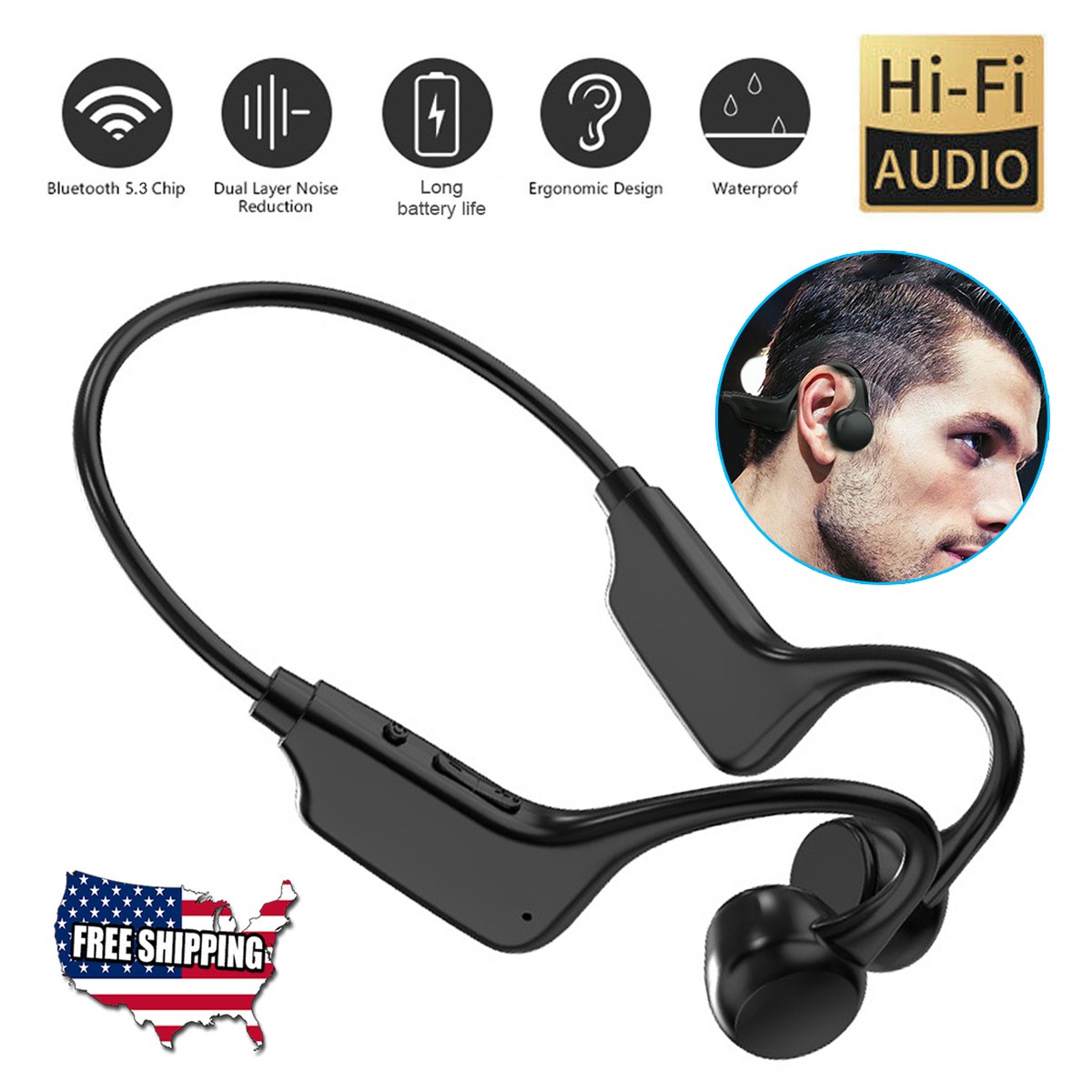 Bone Conduction Card Insertable Long Endurance Bluetooth Wireless Earphones V5.2