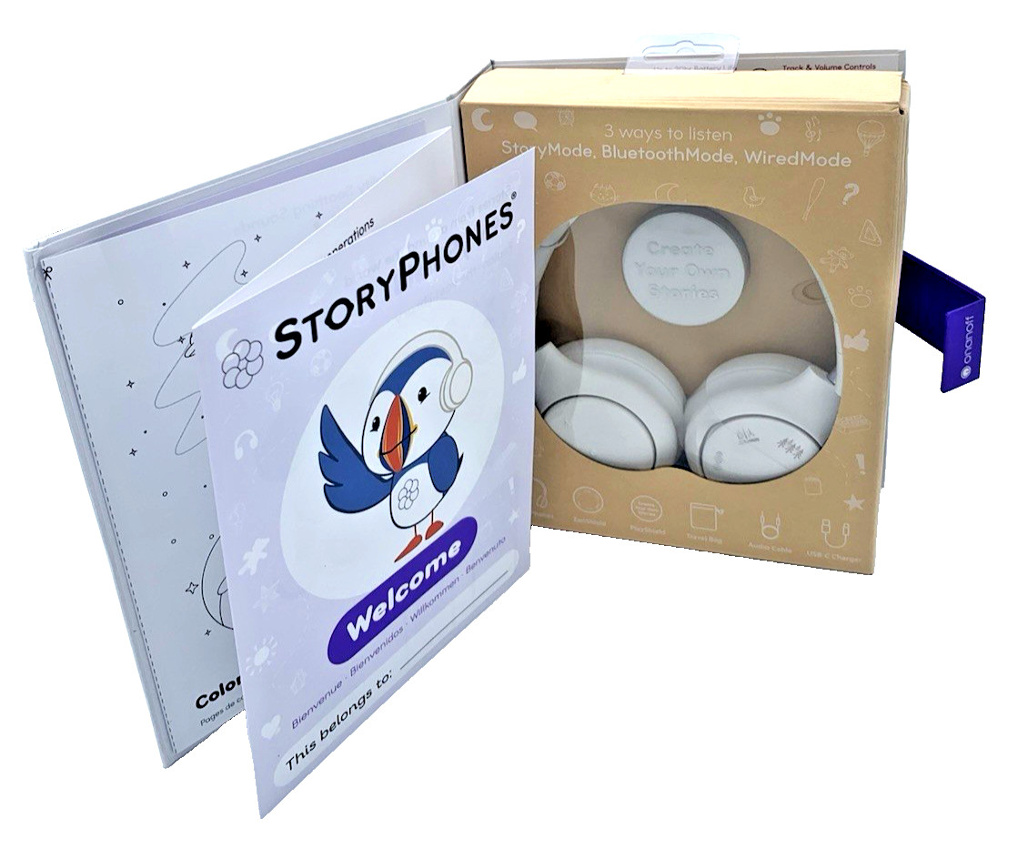 StoryPhones Kid’s Storytelling Headphones W/Bluetooth Wireless White New In Box