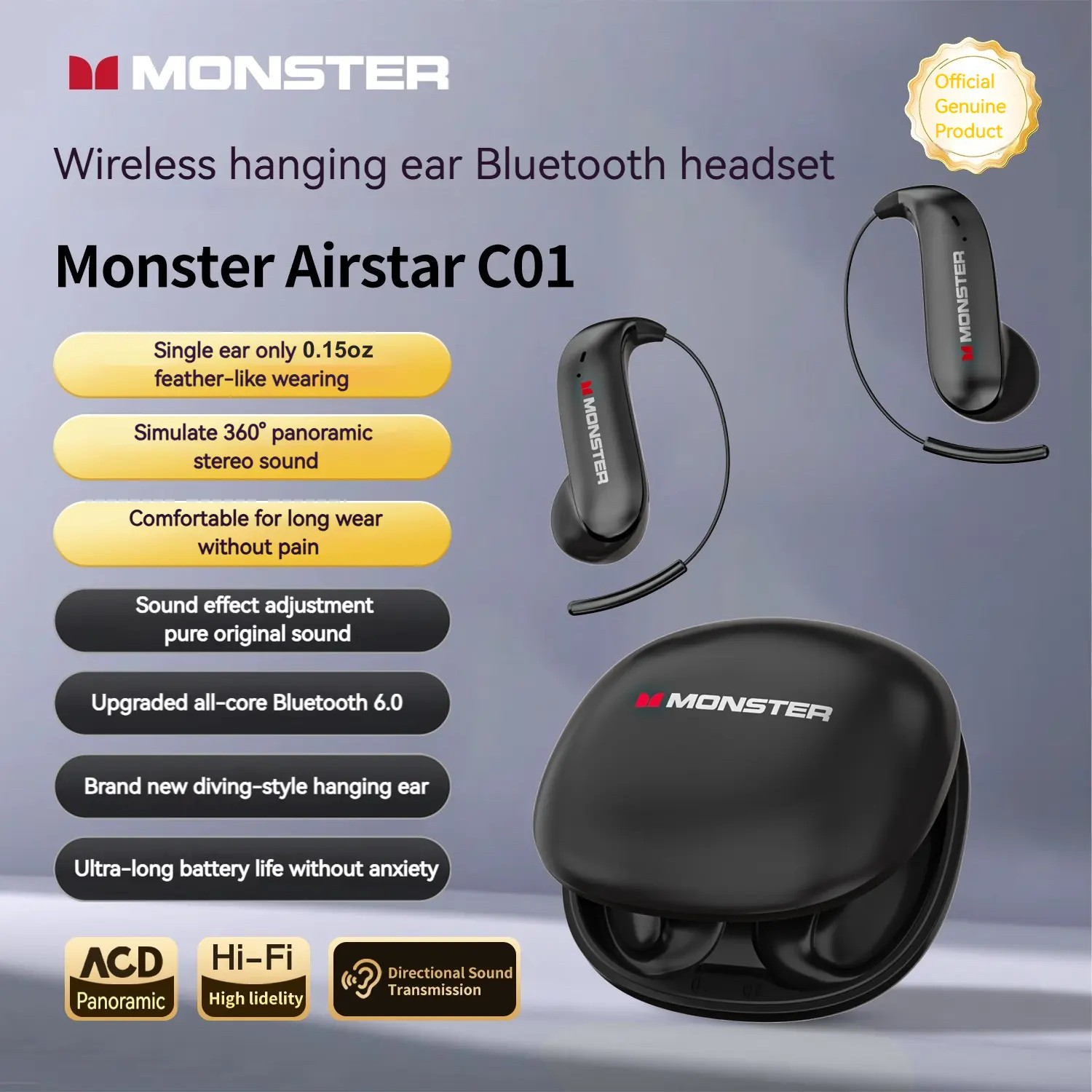Monster Bluetooth Earbuds – 145H Playtime, Waterproof & Noise Isolation