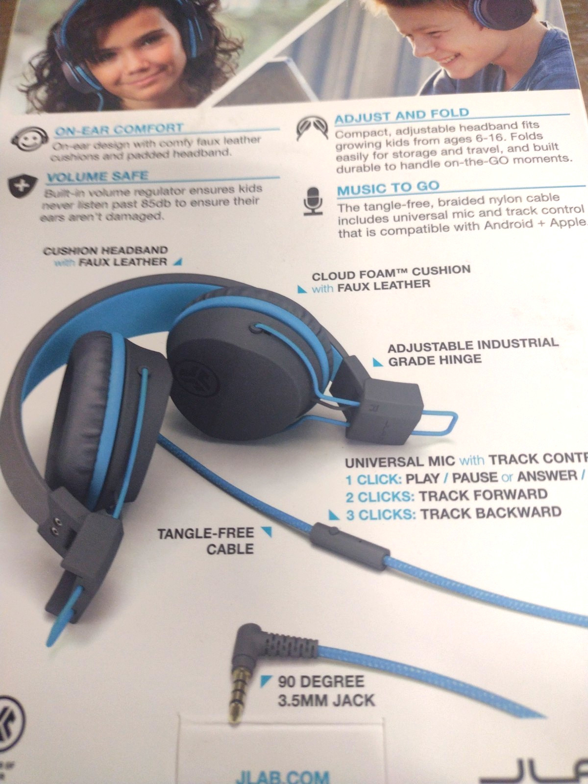 JLab JBuddies Studio Wired Kids Headphones On-Ear, Volume Limiter, School/Travel