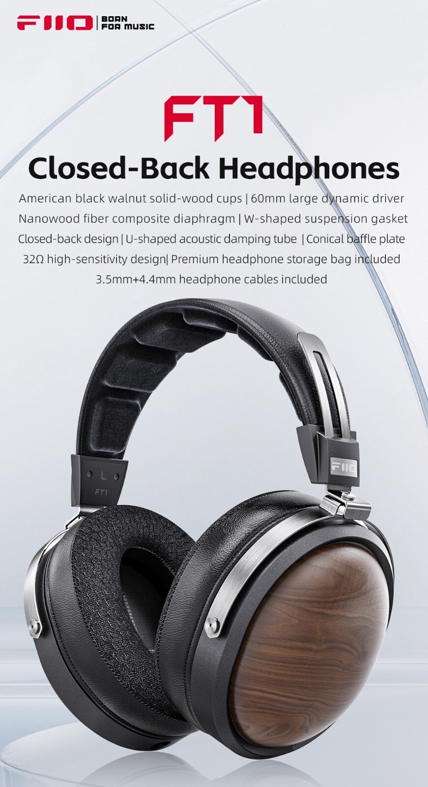 FiiO FT1 Closed-Back Over-Ear Wired Headphones (Black)