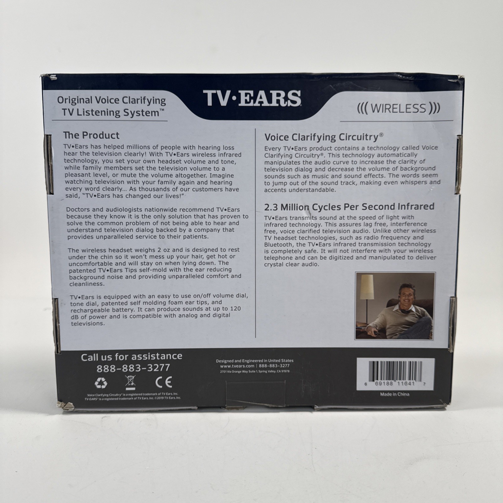 TV Ears Wireless Black Version 5.0 Item #11641 Voice Clarifying Listening