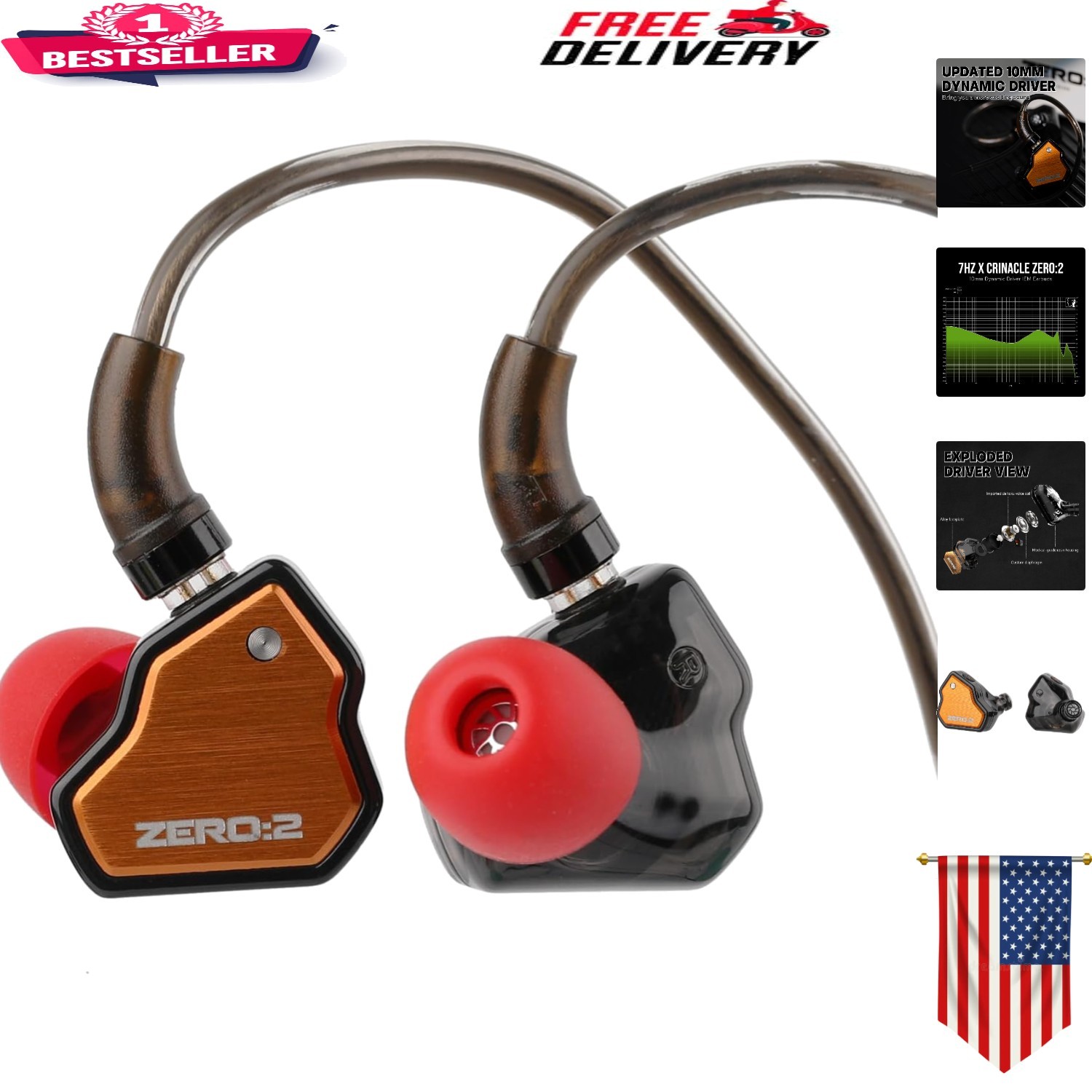 7Hz x Crinacle Zero:2 – Orange IEM with 10mm Dynamic Driver & OFC Cable