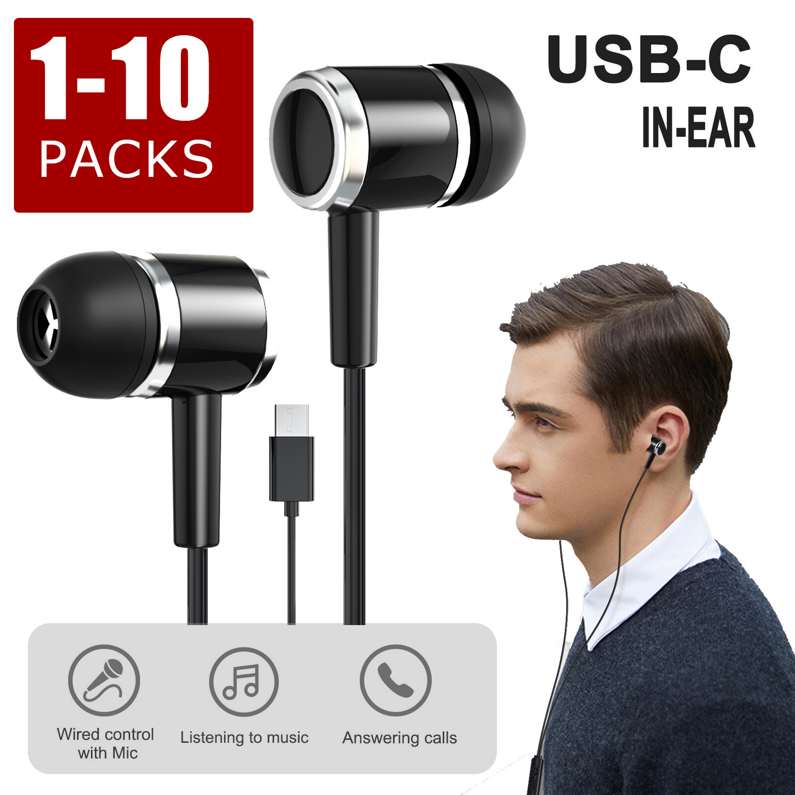 1-10 Packs For Samsung Galaxy S22 S23 USB Type C Headphone Headset Mic Earbuds
