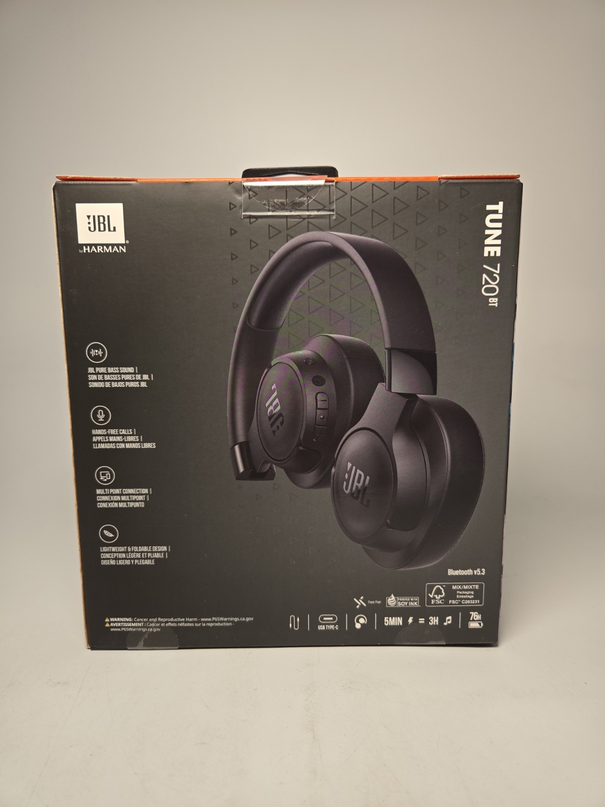 JBL Tune 720BT Over-Ear Wireless Bluetooth Pure Bass Sound Headphones (Black)