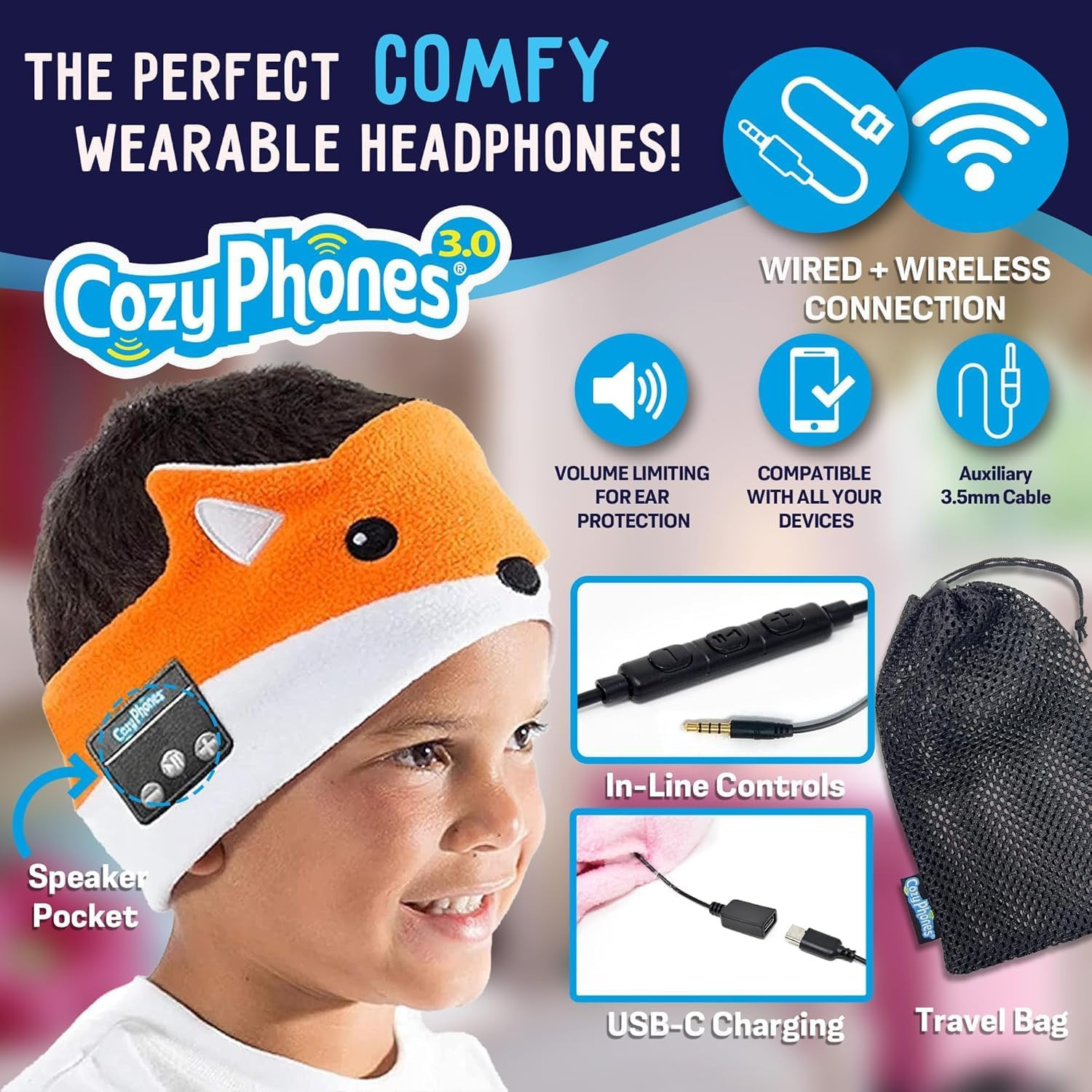 Toddler Headphones Wireless, Kids Bluetooth Earphones, Safe Volume – Wired Schoo