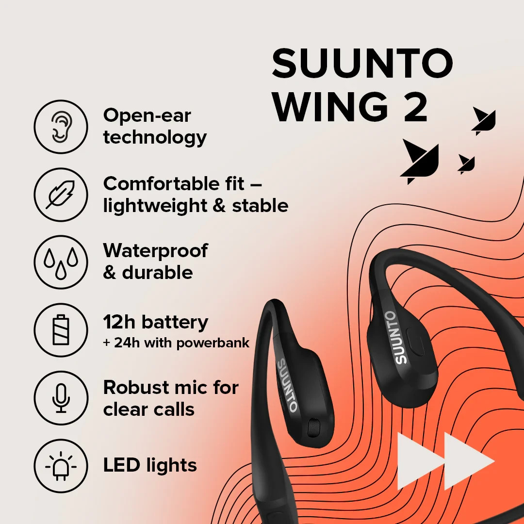 Suunto Wing 2 SS051259000 Bone Conduction with Powerbank Headphones – Black