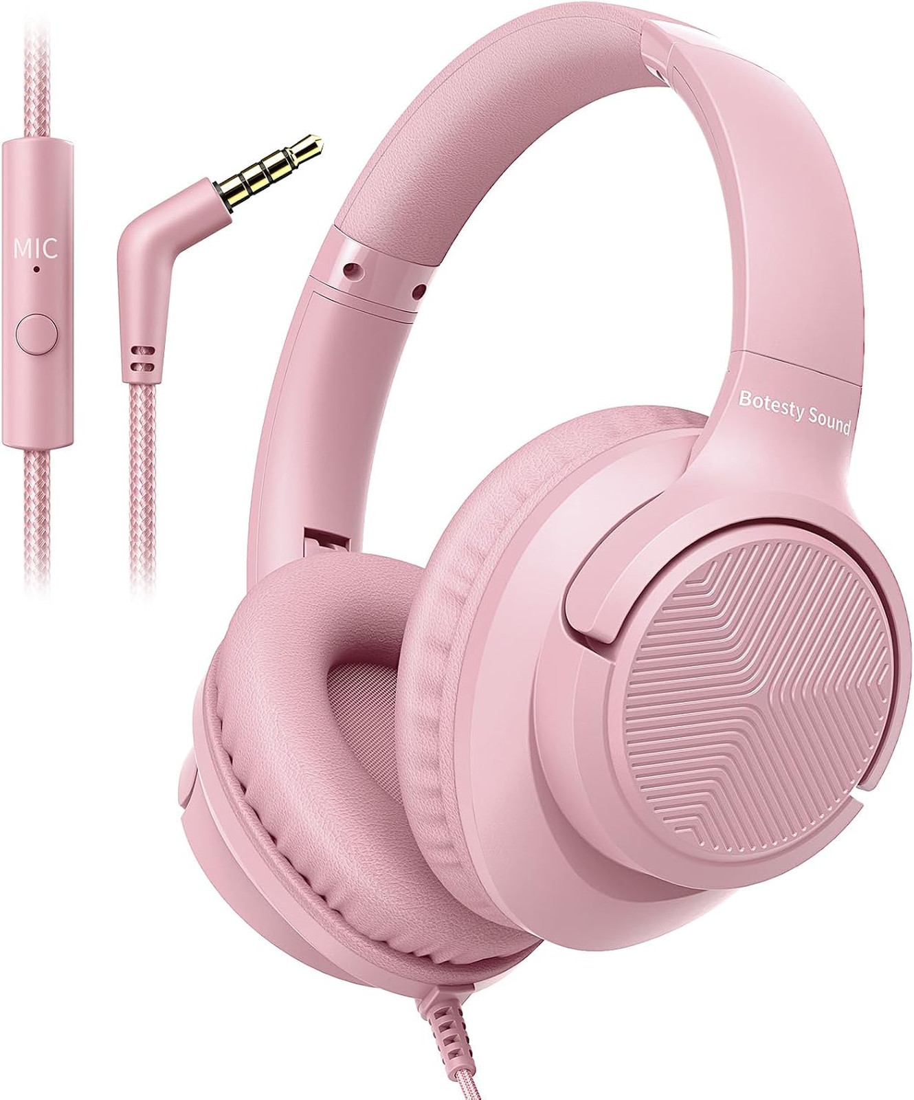 Wired Headphones with Microphone, Over Ear 3.5mm Plug, 4.9ft Nylon Cord