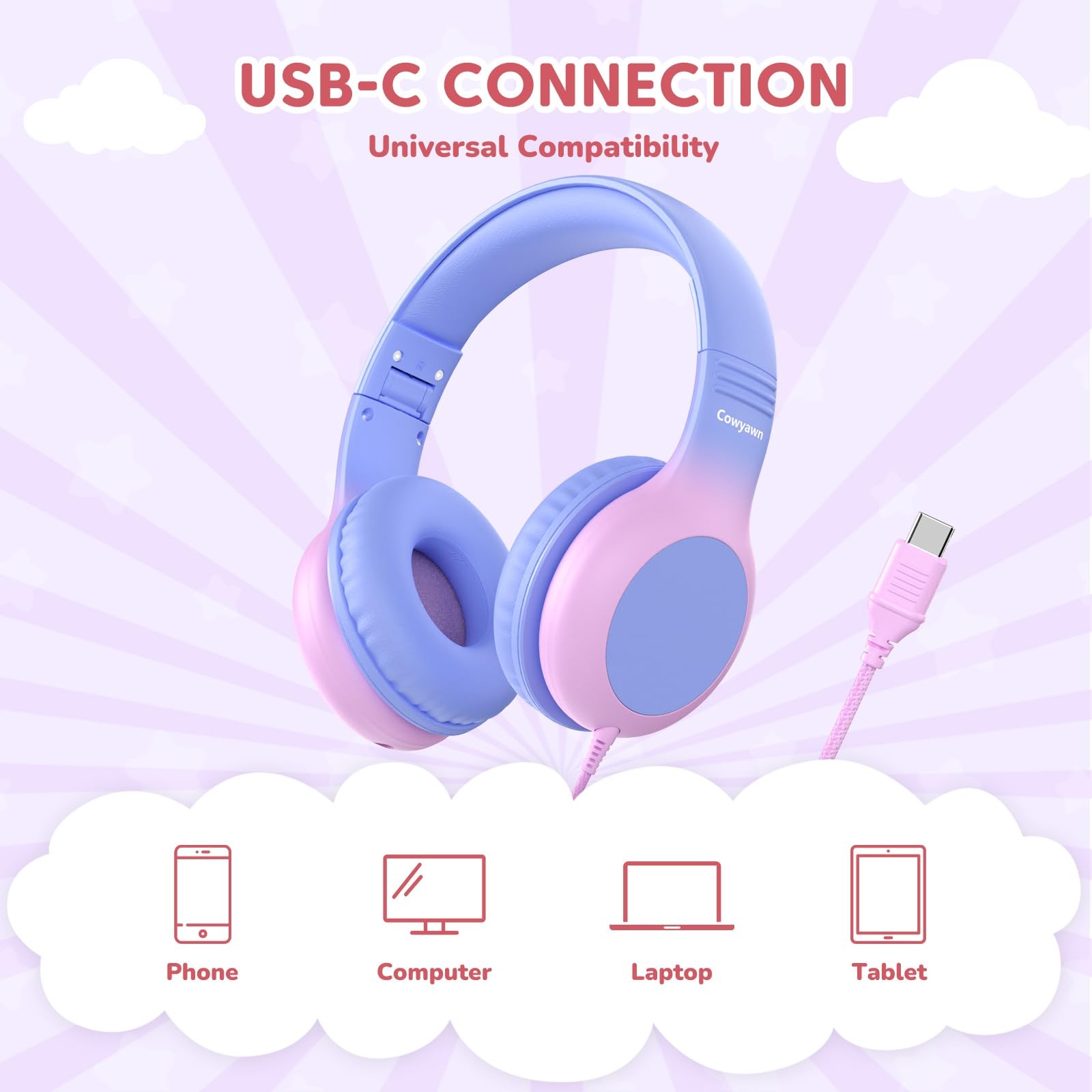 USB Headphones, Wired Headphones for with Microphone, 85/94dB Volume Limit, S…