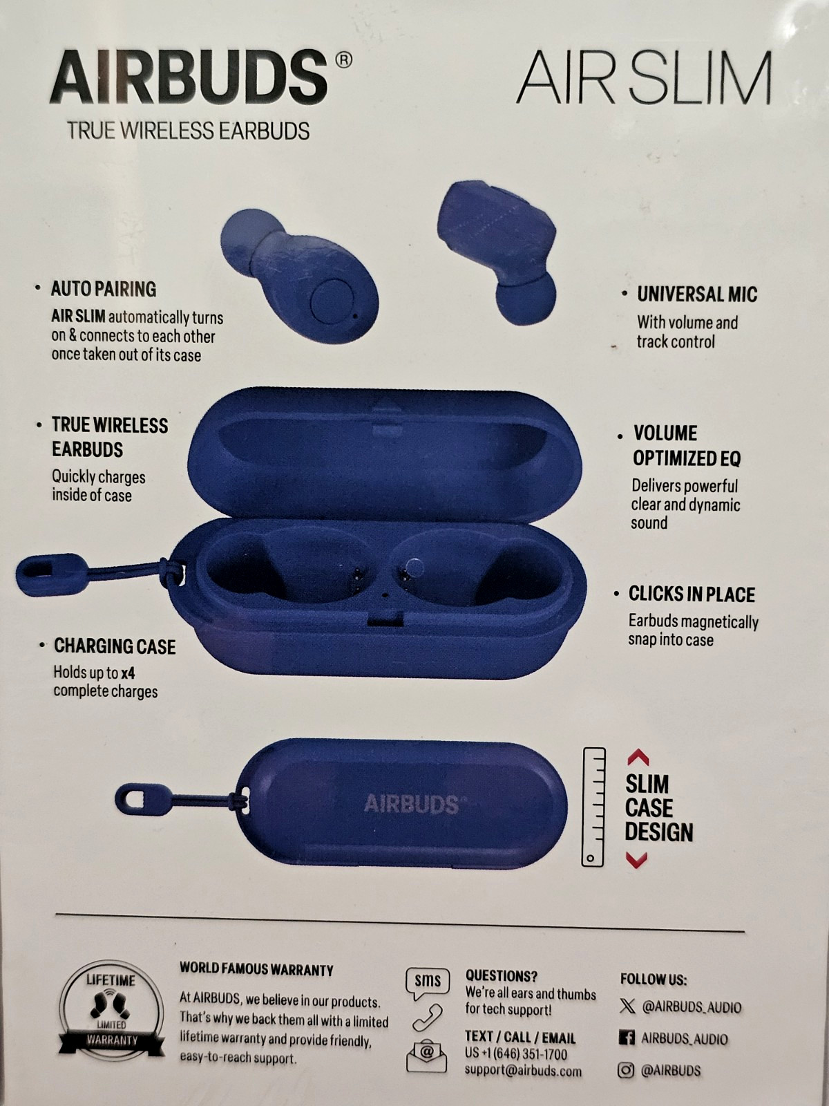 AIRBUDS Air Slim True Wireless Earbuds RARE BLUE color w/ Slim Charging Case NEW