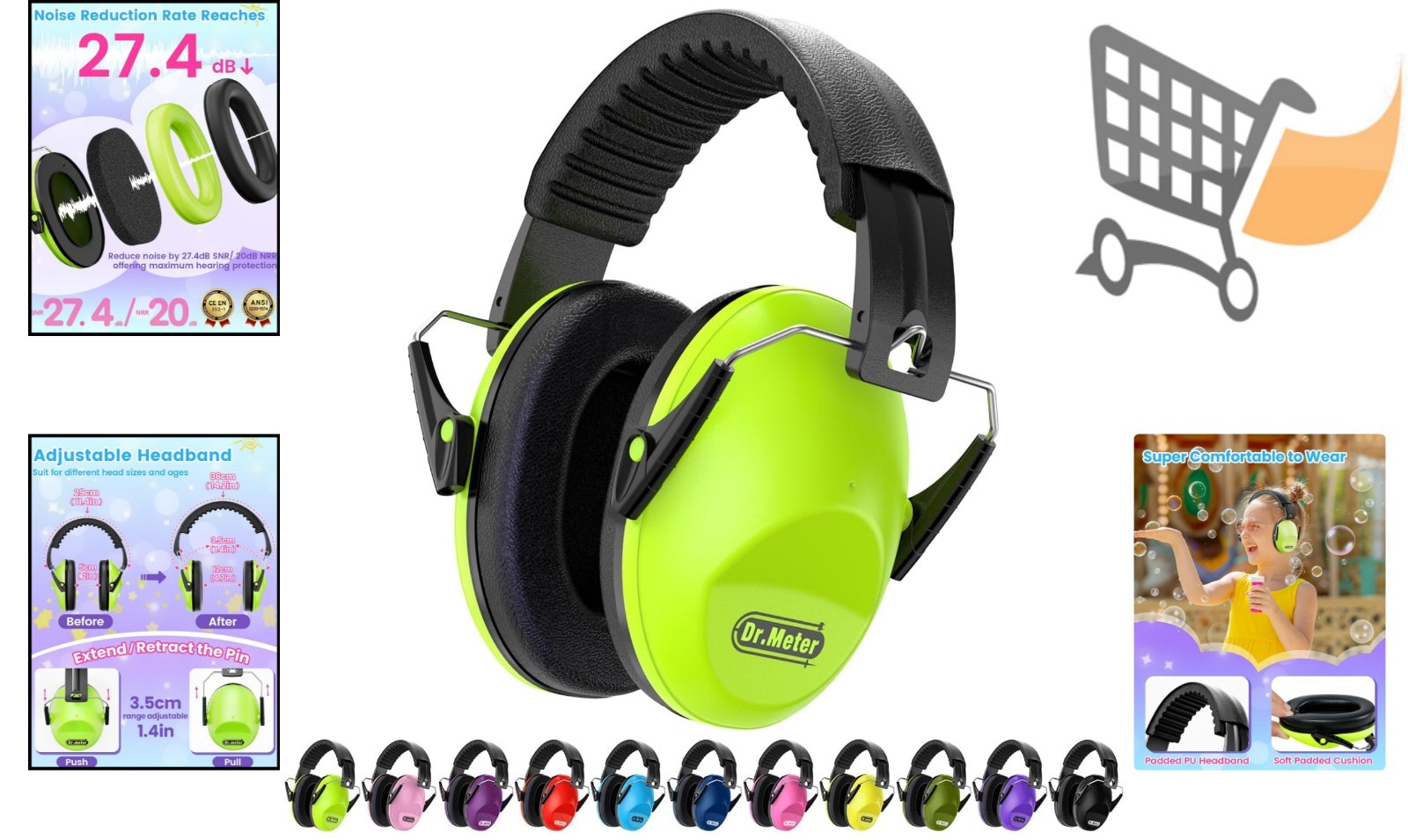 Noise Cancelling Ear Muffs Kids Adults Adjustable Hearing Protection Earmuffs