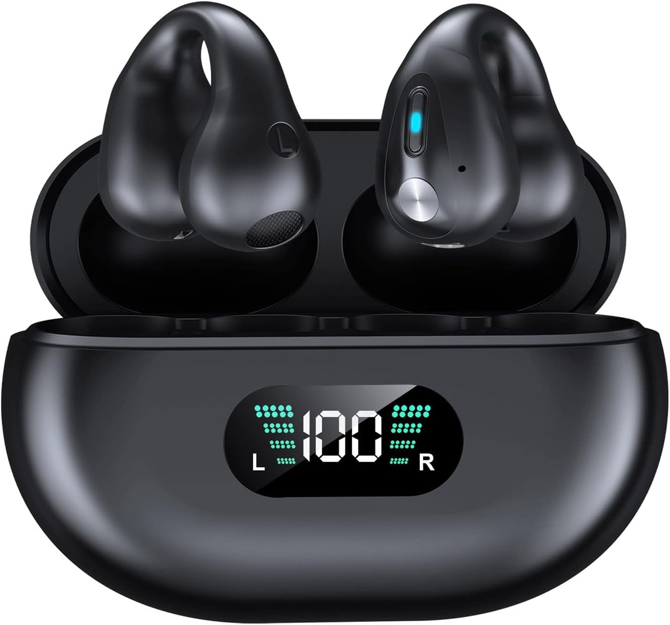 Alpha Digital – Clip-On/Open Ear-Buds Bluetooth 5.3, 18Hr Playtime – Black New