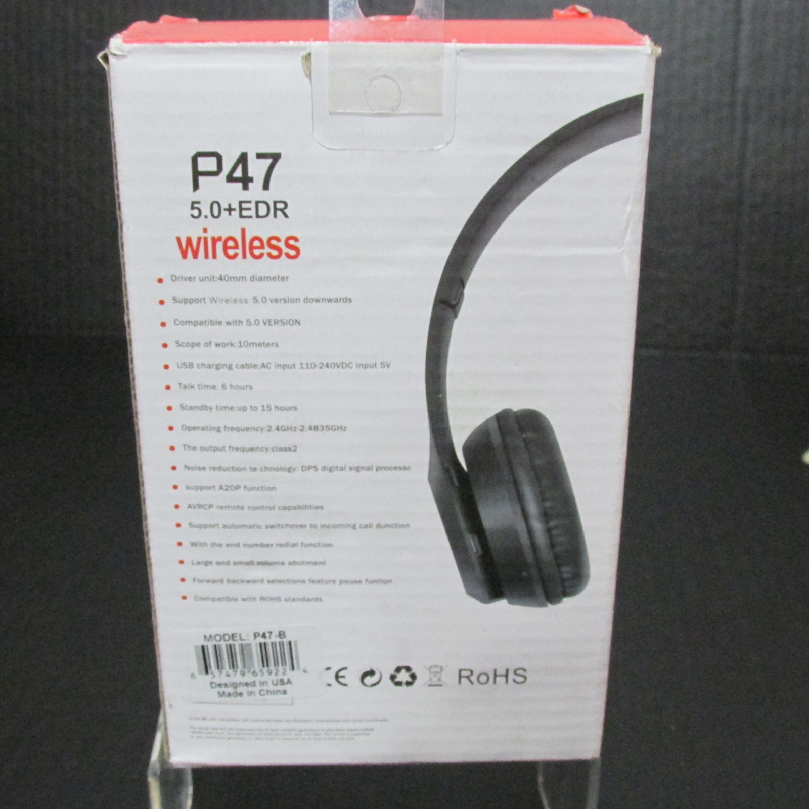 P47 Wireless 5.0+EDR Over-Ear Headphones w/ Mic, FM Radio, MicroSD, Foldable – B