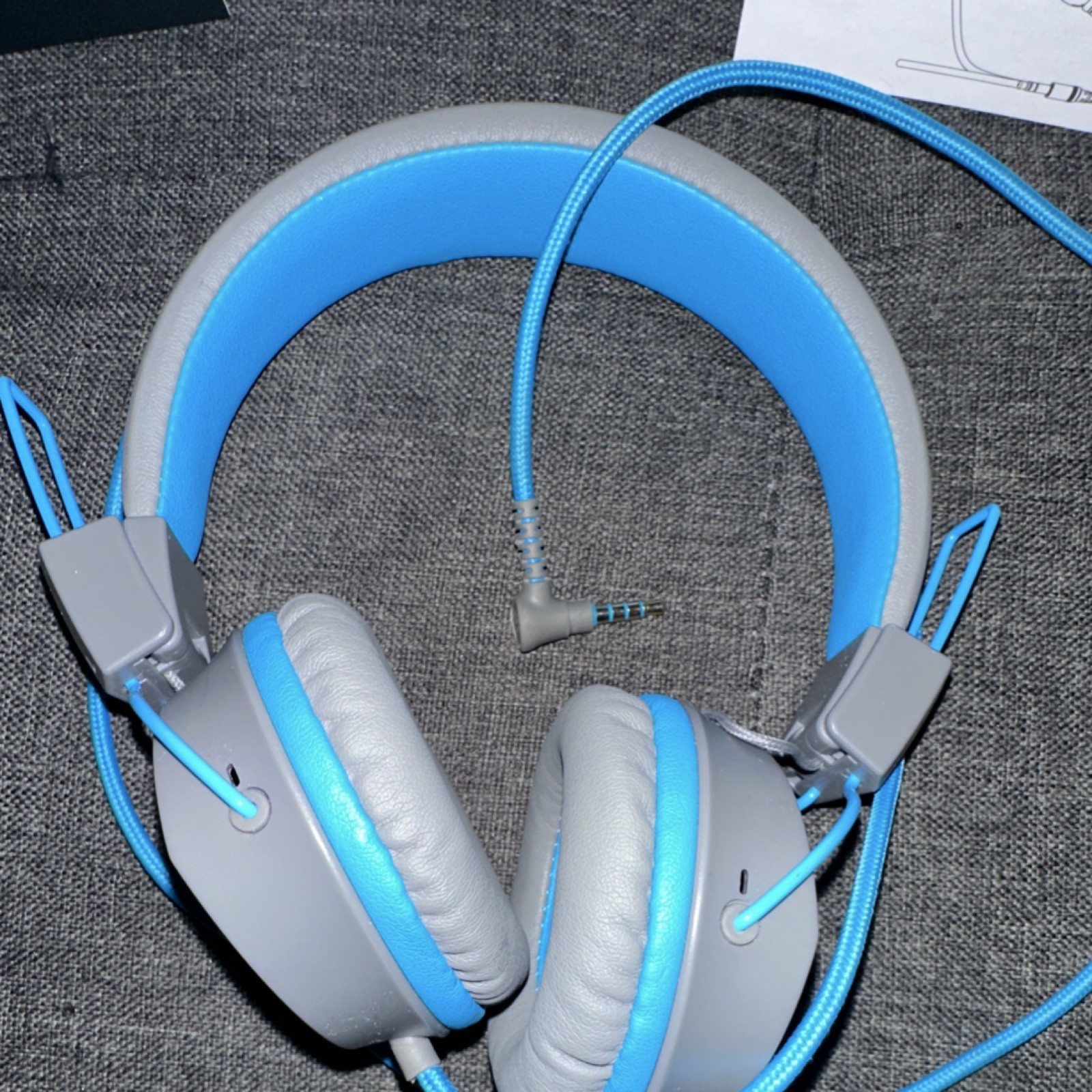 TuneFlux F8 Wired On-Ear Stereo Headphones for Kids, Gray/Blue, 3.5mm Jack