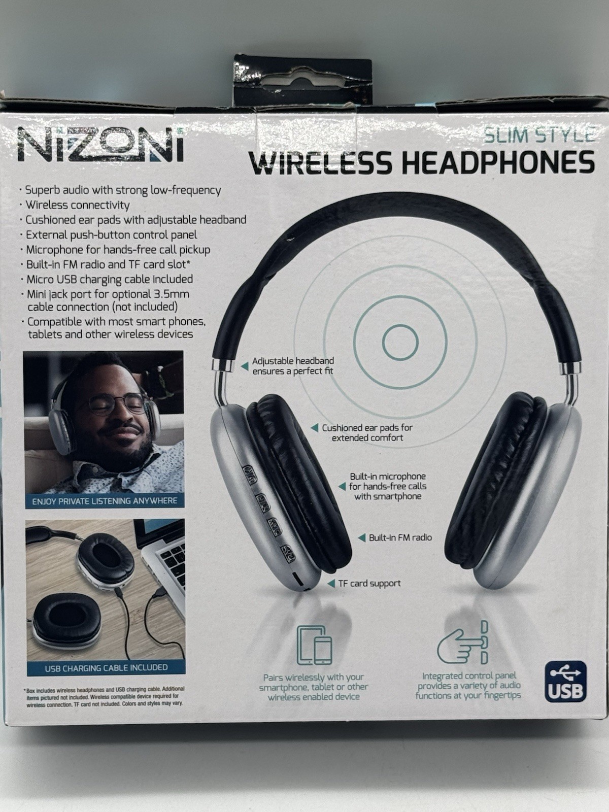 NEW Nizoni Wireless Headphones, Slim Style w/ built in FM radio, TF card slot