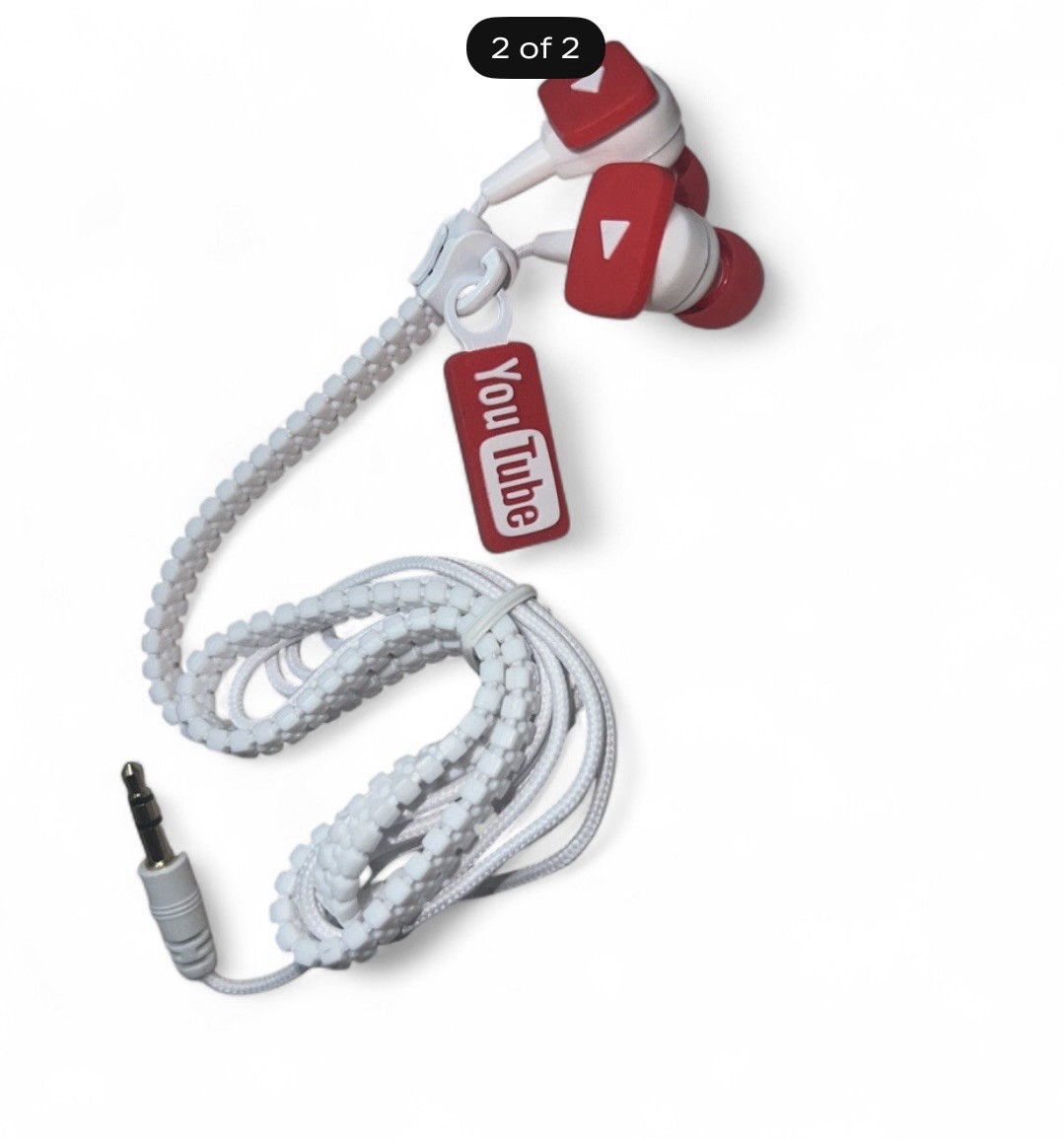 YouTube Wired In-Ear Earbuds 3.5mm Jack Red/White Zipper Cable, Double