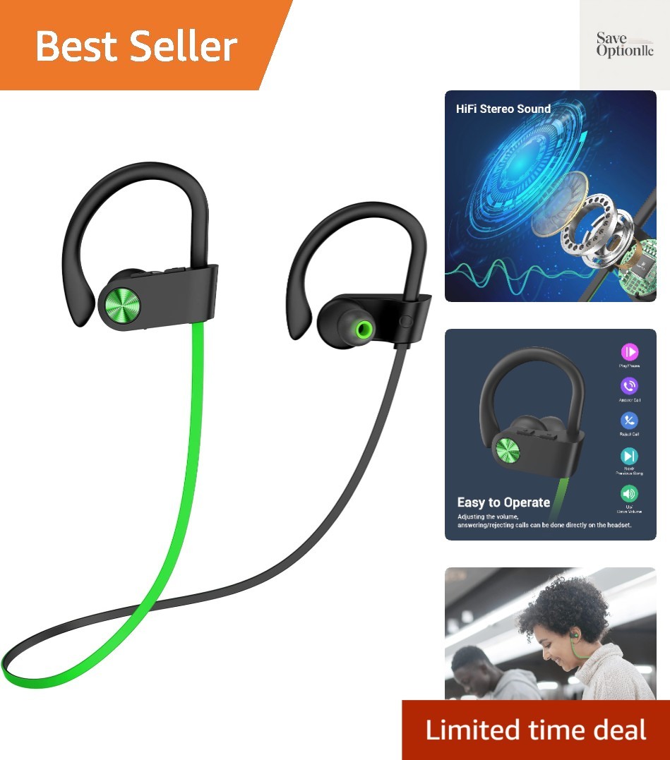 Bluetooth Headphones, HiFi Bass Stereo Earbuds with Noise Cancelling Mic, Wat…