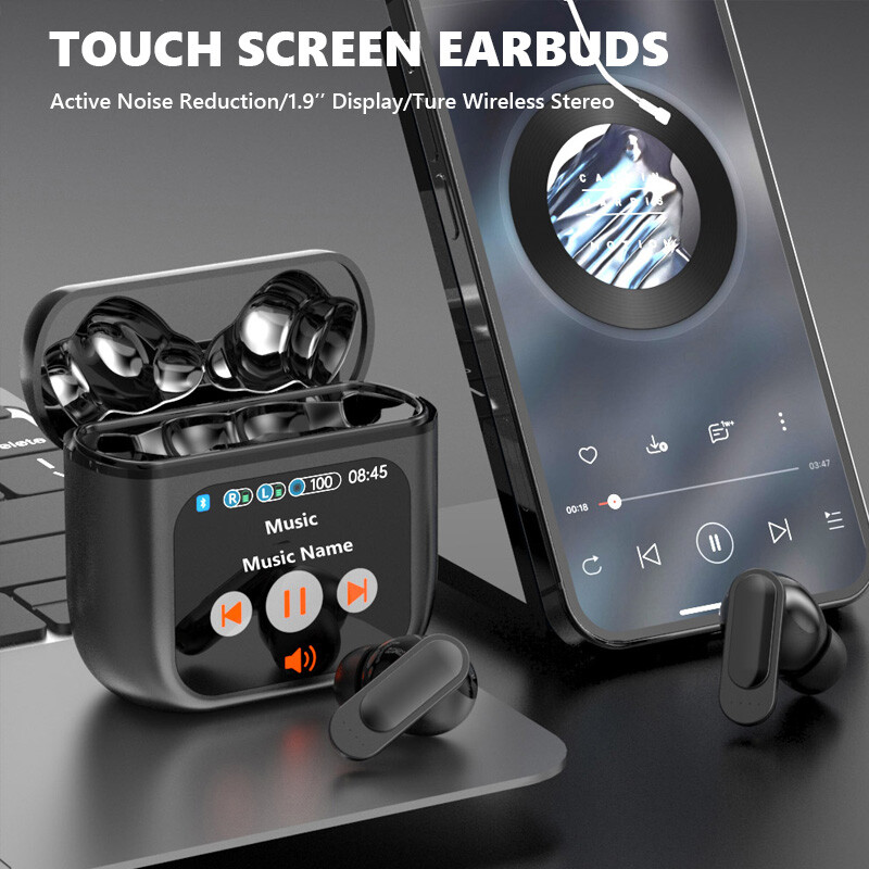 TWS Smart LCD Touch Screen Bluetooth Headset ANC Wireless Headphones Earbuds US