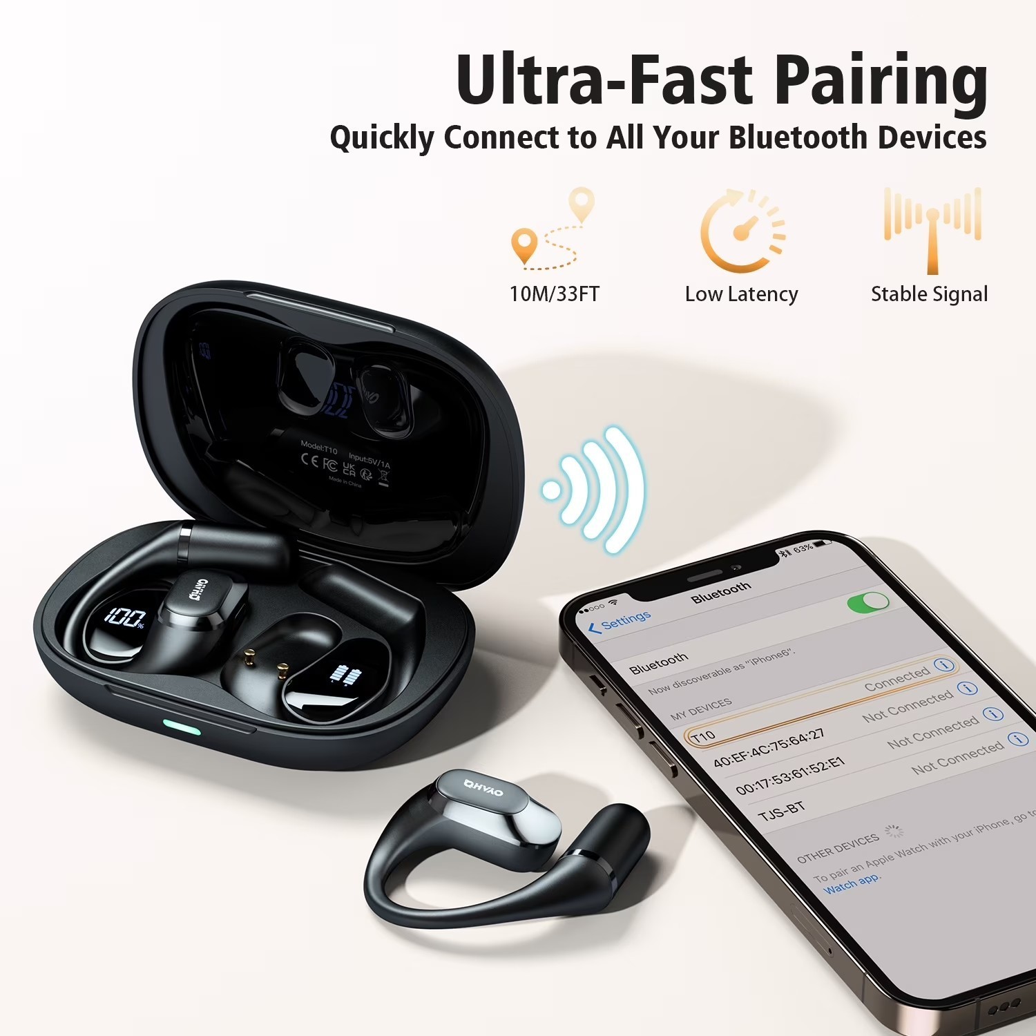 Wireless Earbud, Bluetooth 5.4, 40-Hour Battery Life, IPX6 Water Resistance