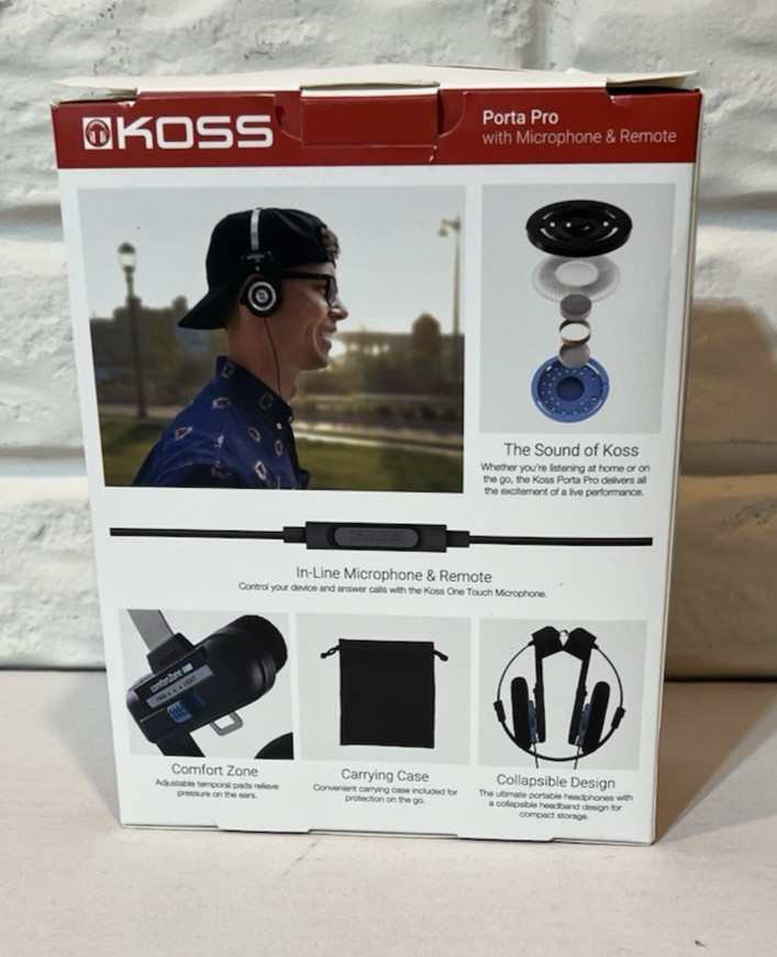 Koss Porta Pro On Ear Stereophones, Headphones with Case, Black Silver
