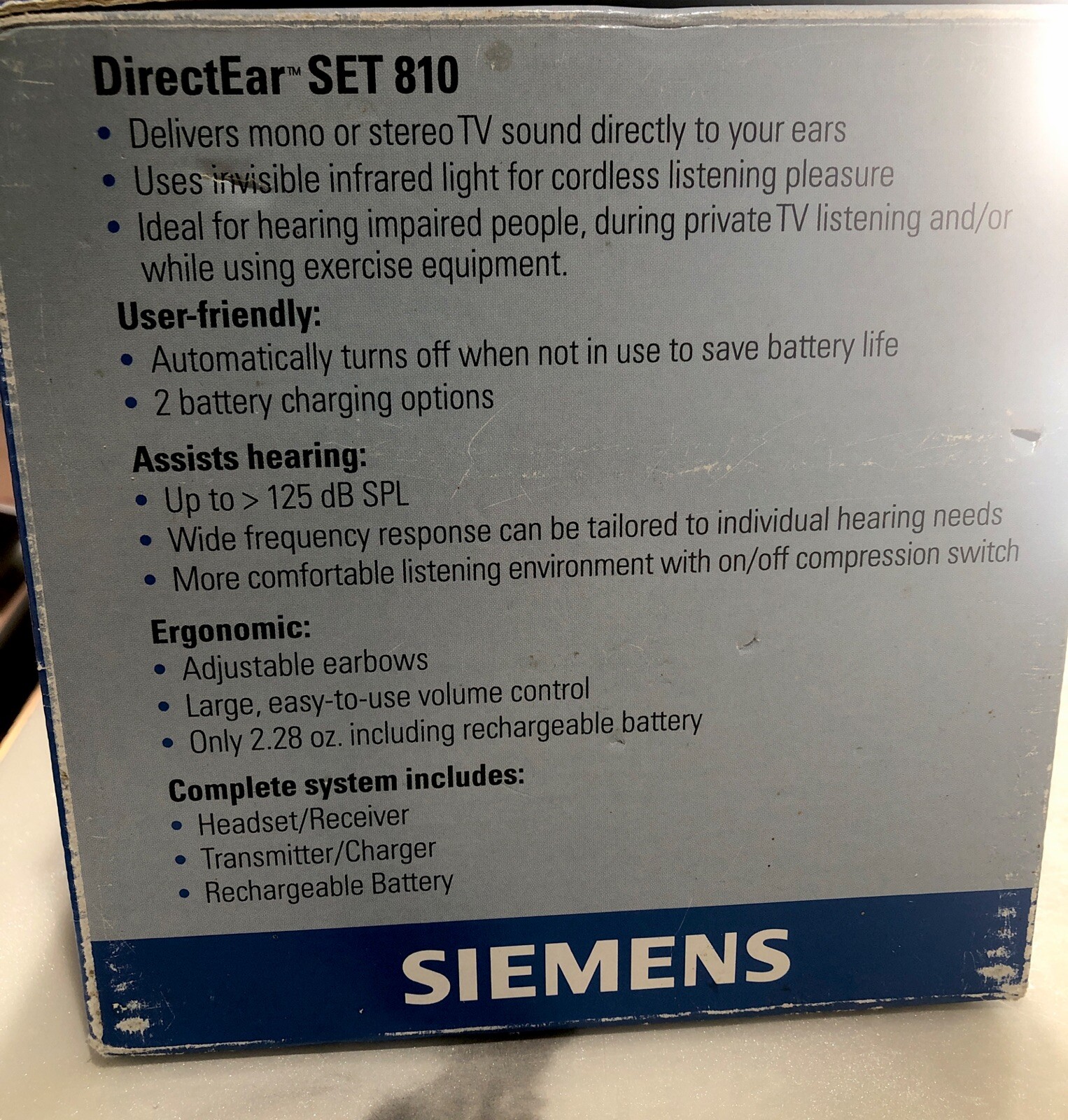 Siemens Direct Ear Set 810 TV Listening System Aid Headphones Infrared New