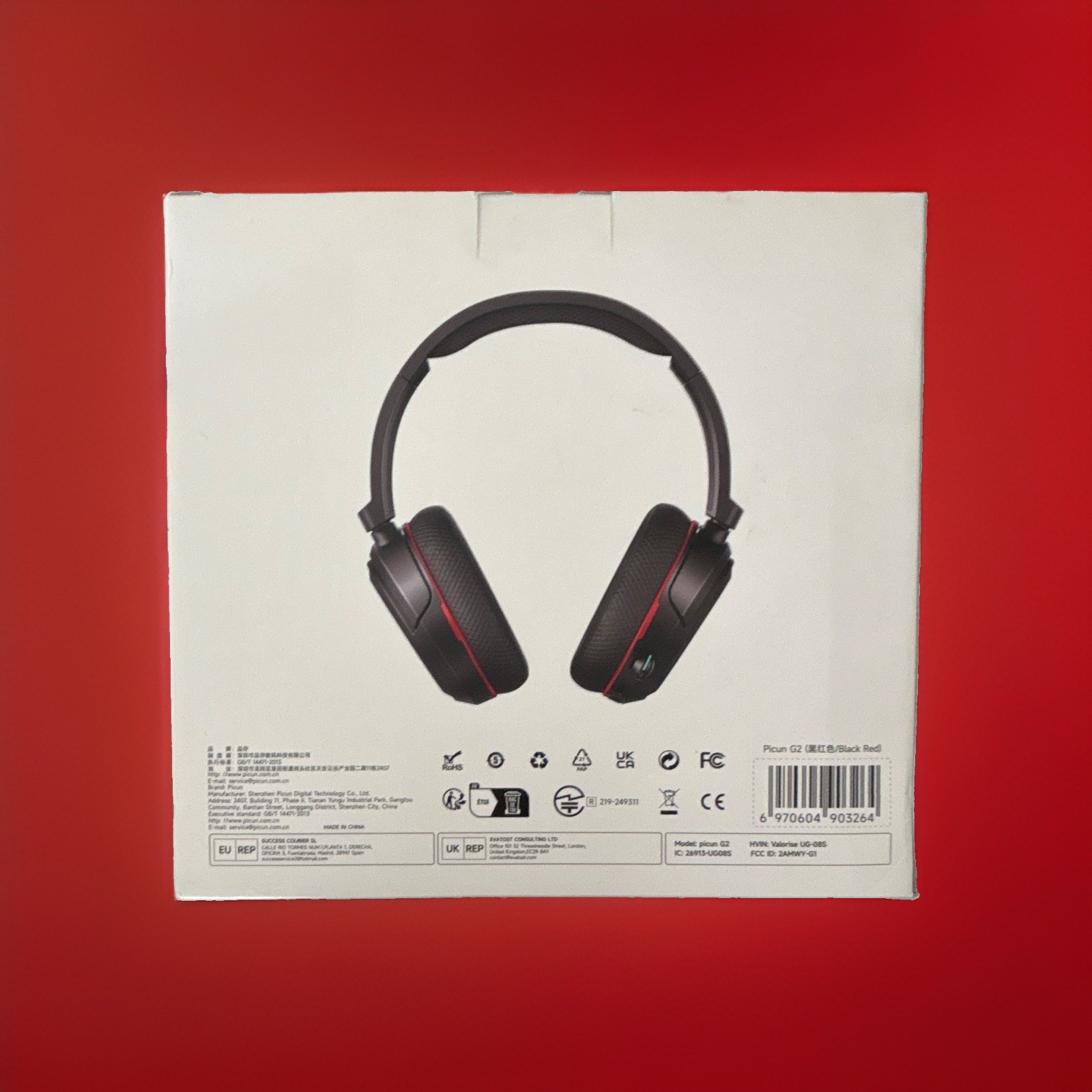Picun G2 Over-Ear Bluetooth Headband Headphones USB-C, Black/Red – New