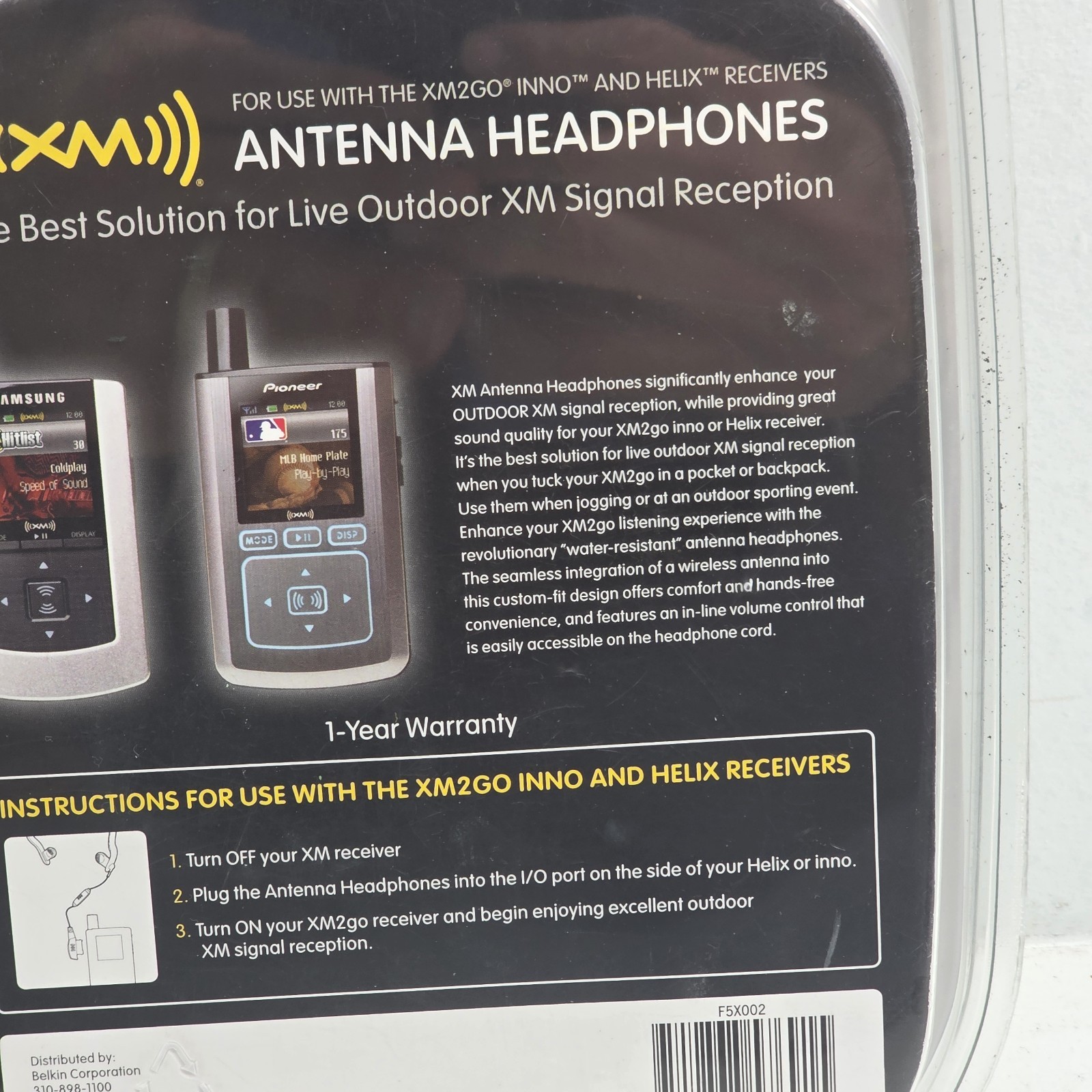 INNO Belkin F5X002 XM Satellite Radio Antenna Headphones INNO & Helix NEW Sealed